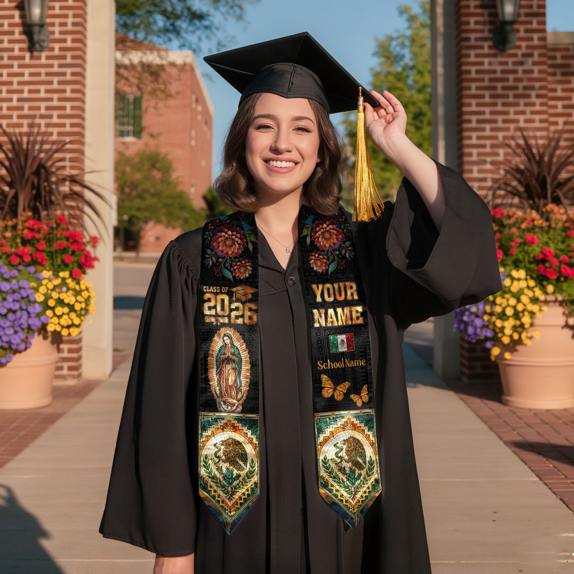 Mexico Grad Stole Custom Name 2026 Virgen De Guadalupe Mexican Senior Sash