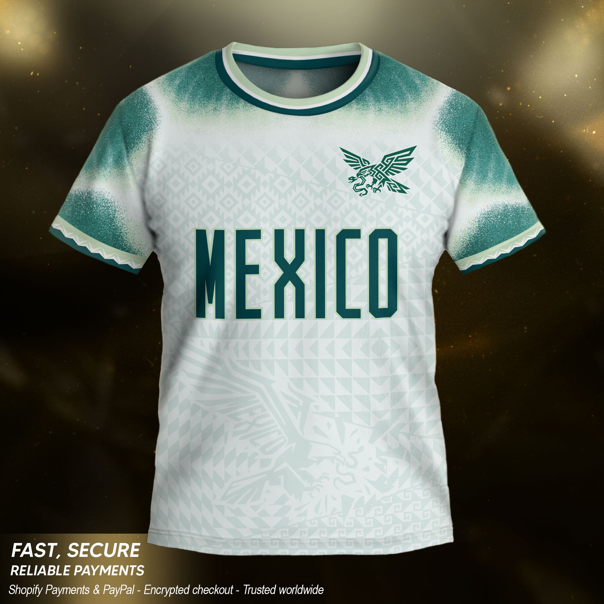 Mexico Soccer Jersey Kids Aztec Eagle Pattern White Youth Football Shirt Fan Sportswear