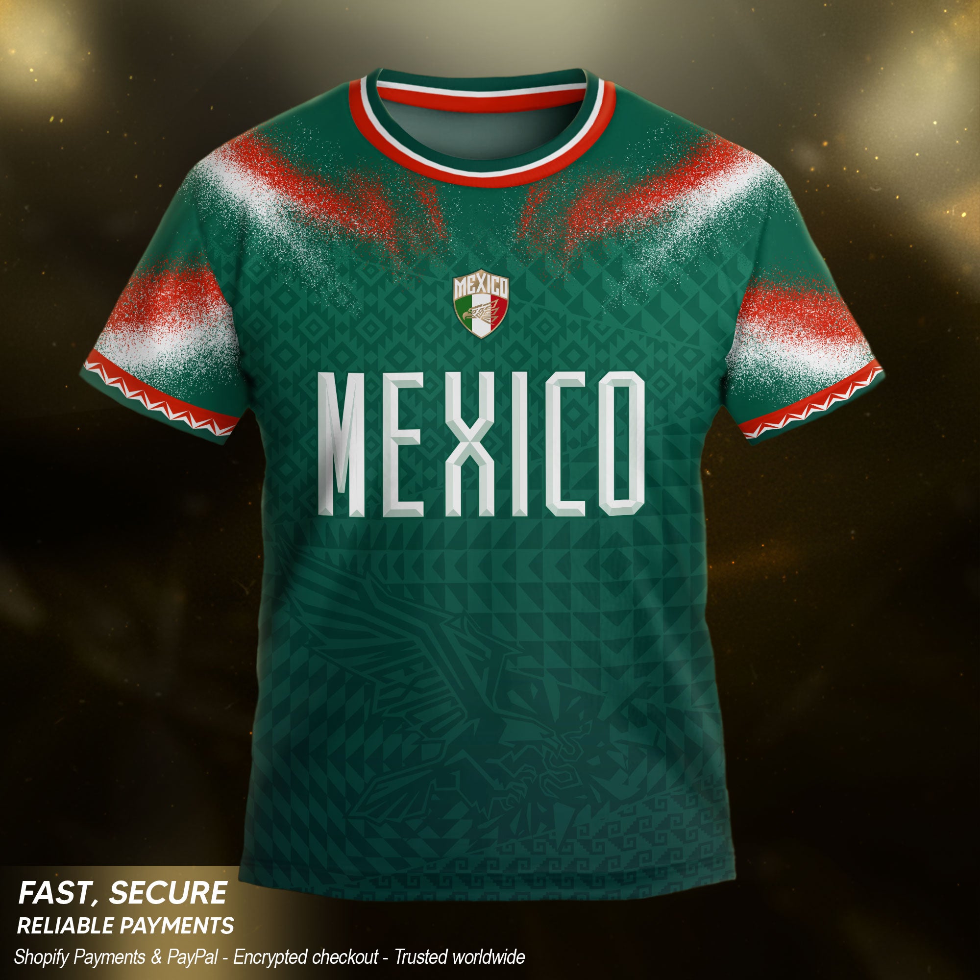 Mexico Soccer Jersey Kids Aztec Pattern Tricolor Green Youth Football Shirt Fan Tee