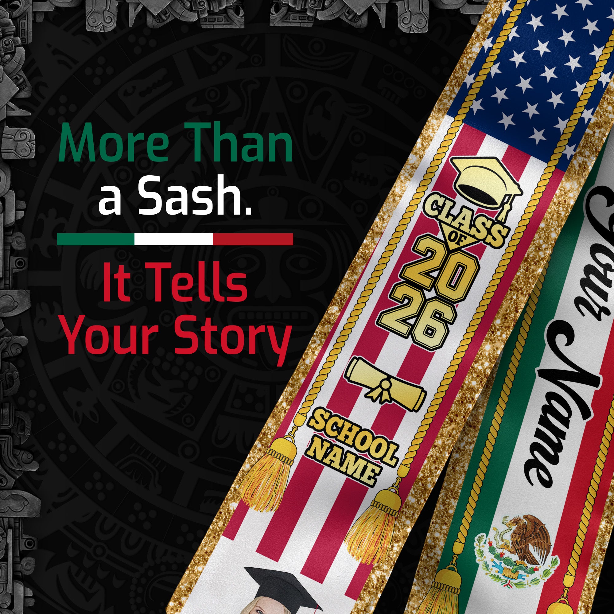 Personalized Mexican Sash 2026 for Graduation, Custom Photo Mexico Stole for Graduate