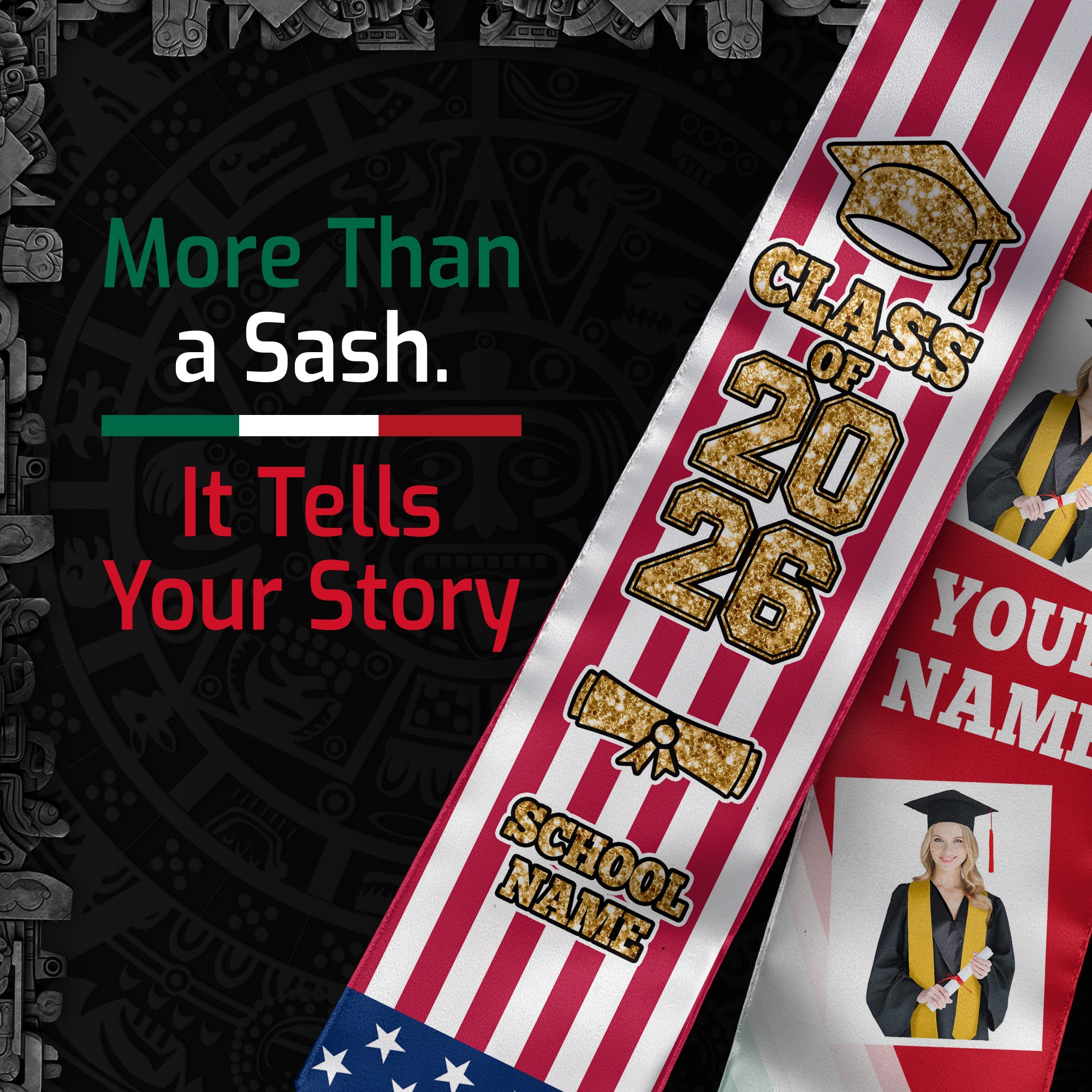 Custom Mexican Graduation Sash 2026 for Graduate, Personalized Mexico Stole with Photo
