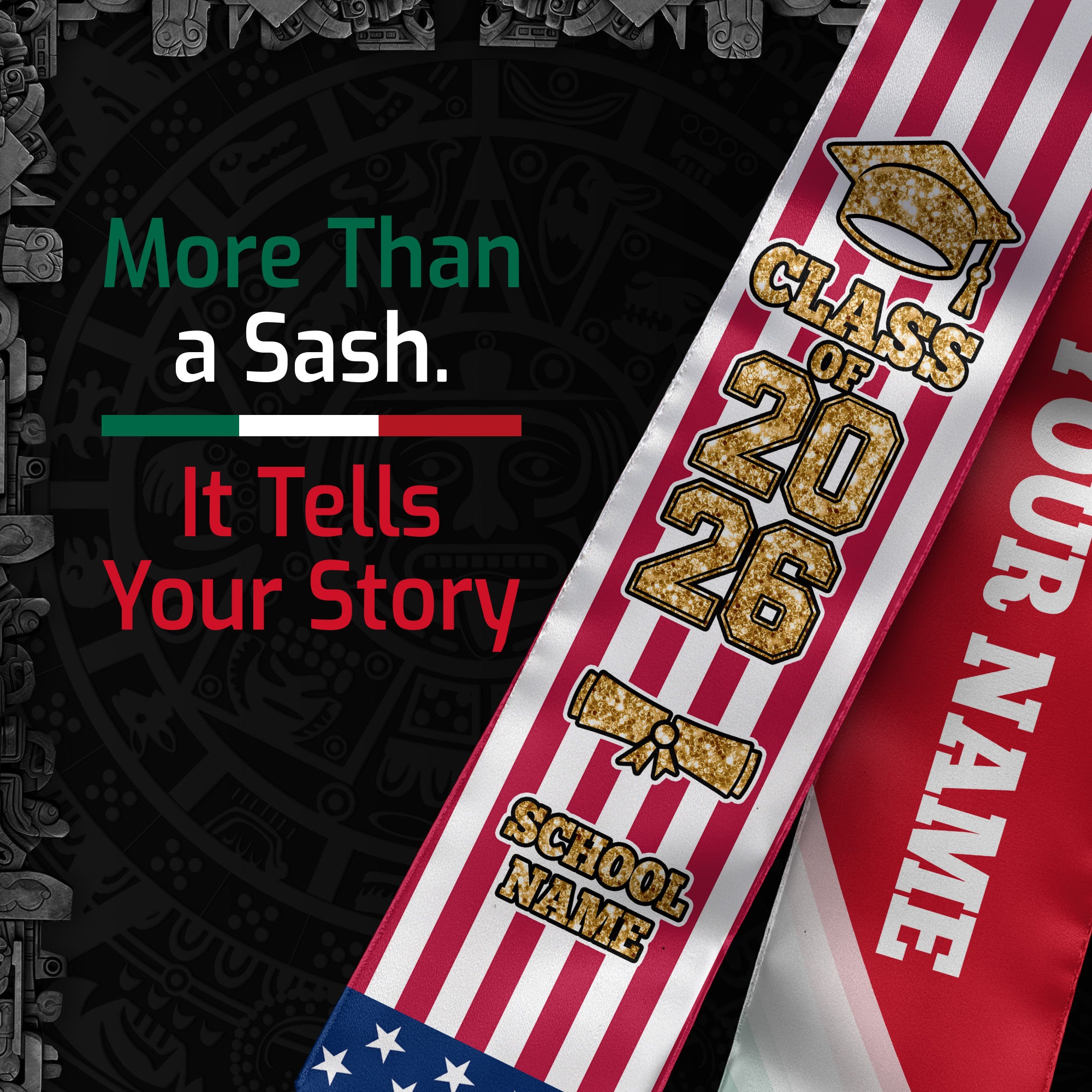 Custom Personalized Mexico Sash 2026, Mexican Graduate Stole for Graduation