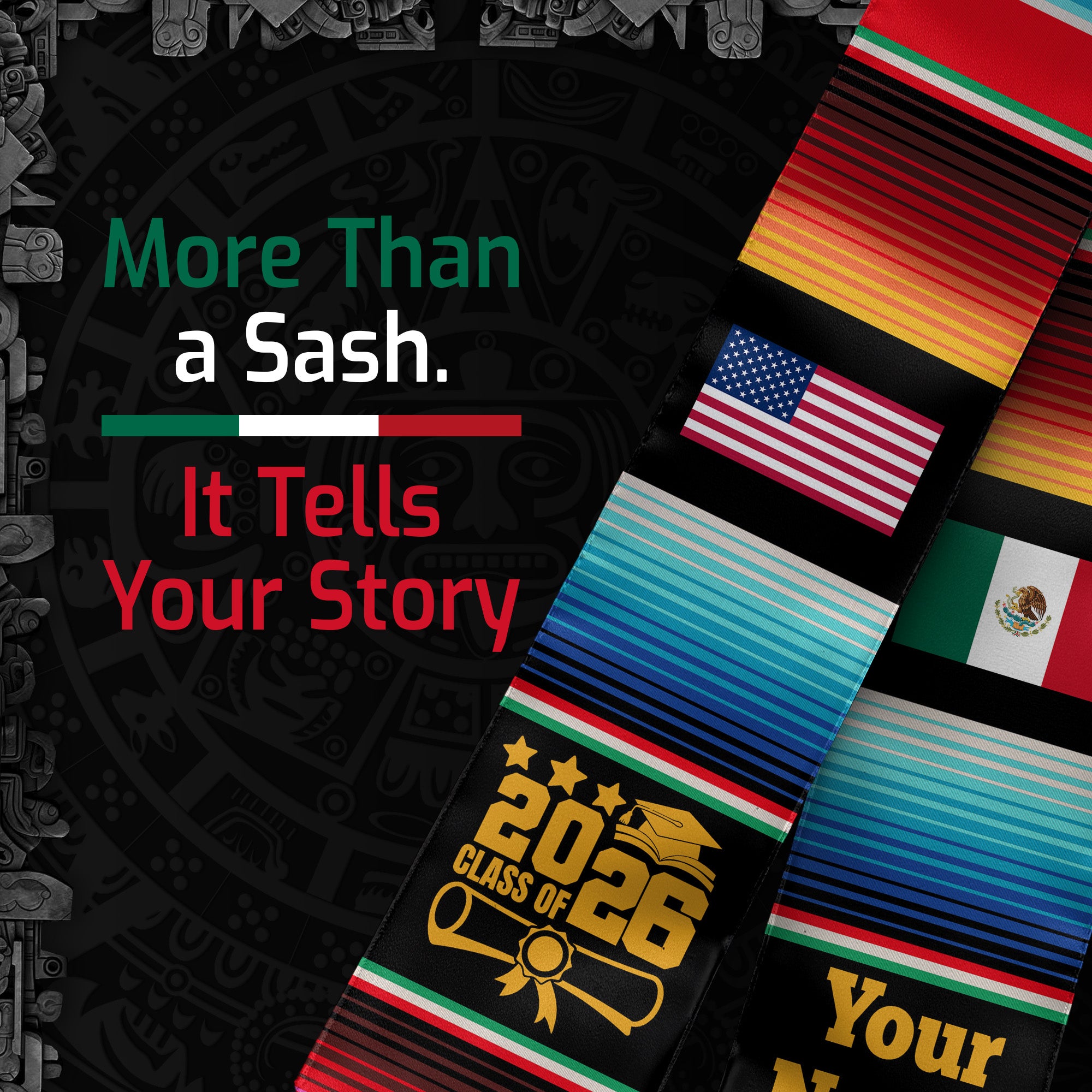 Mexico Graduate Sash 2026, Personalized Custom Mexican Stole for Graduation