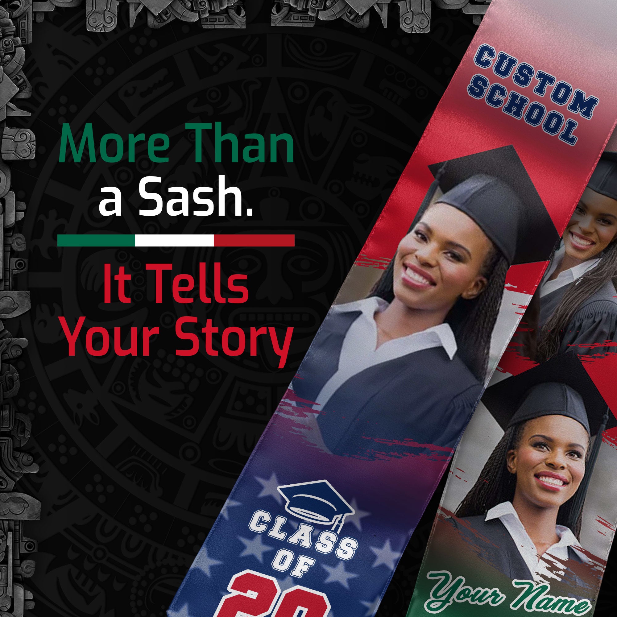 Custom Mexican Graduation Stole 2026 Mexico USA Flag Photo Graduation Sash