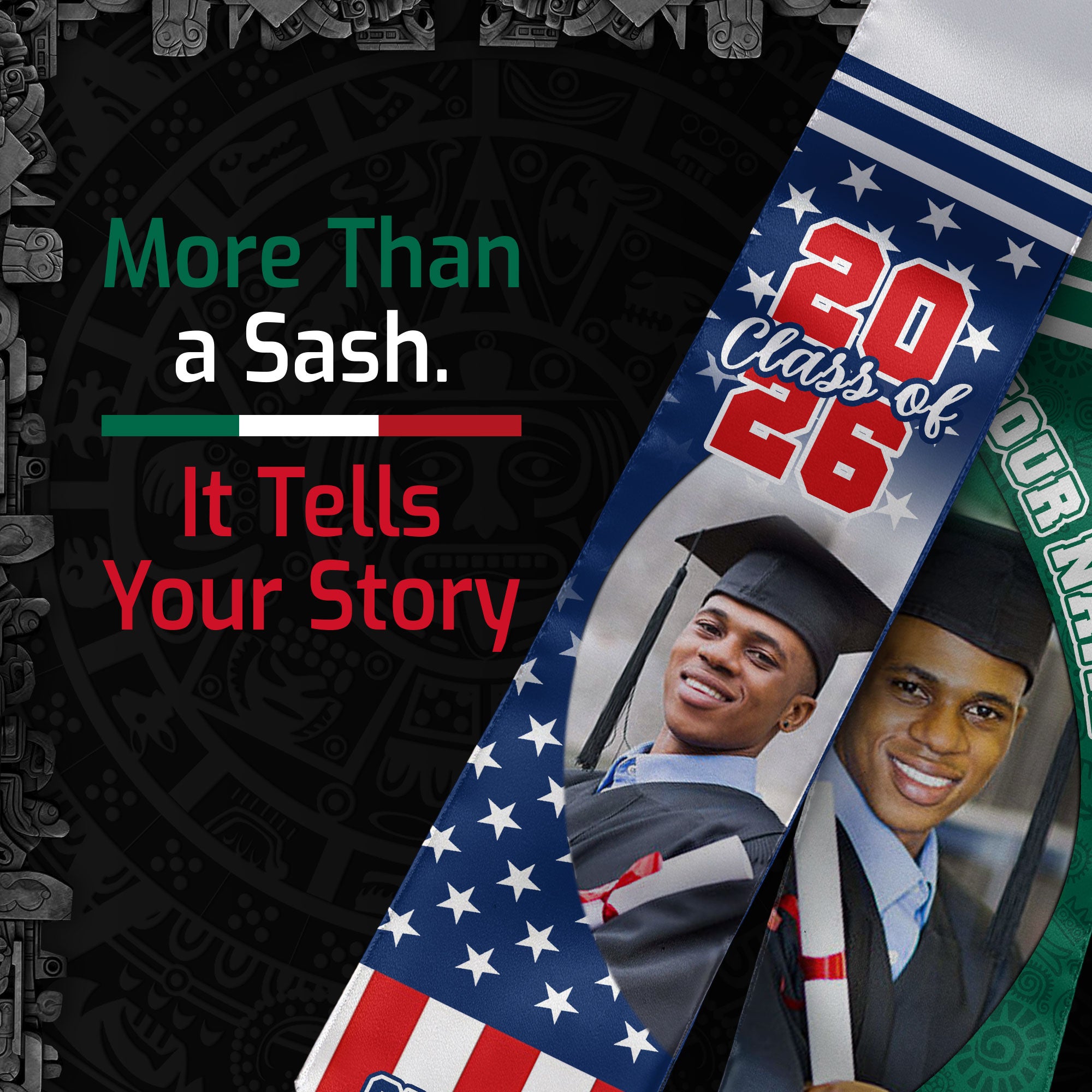 Custom Mexican Graduation Stole 2026 Mexico Flag USA Stars Photo Name School