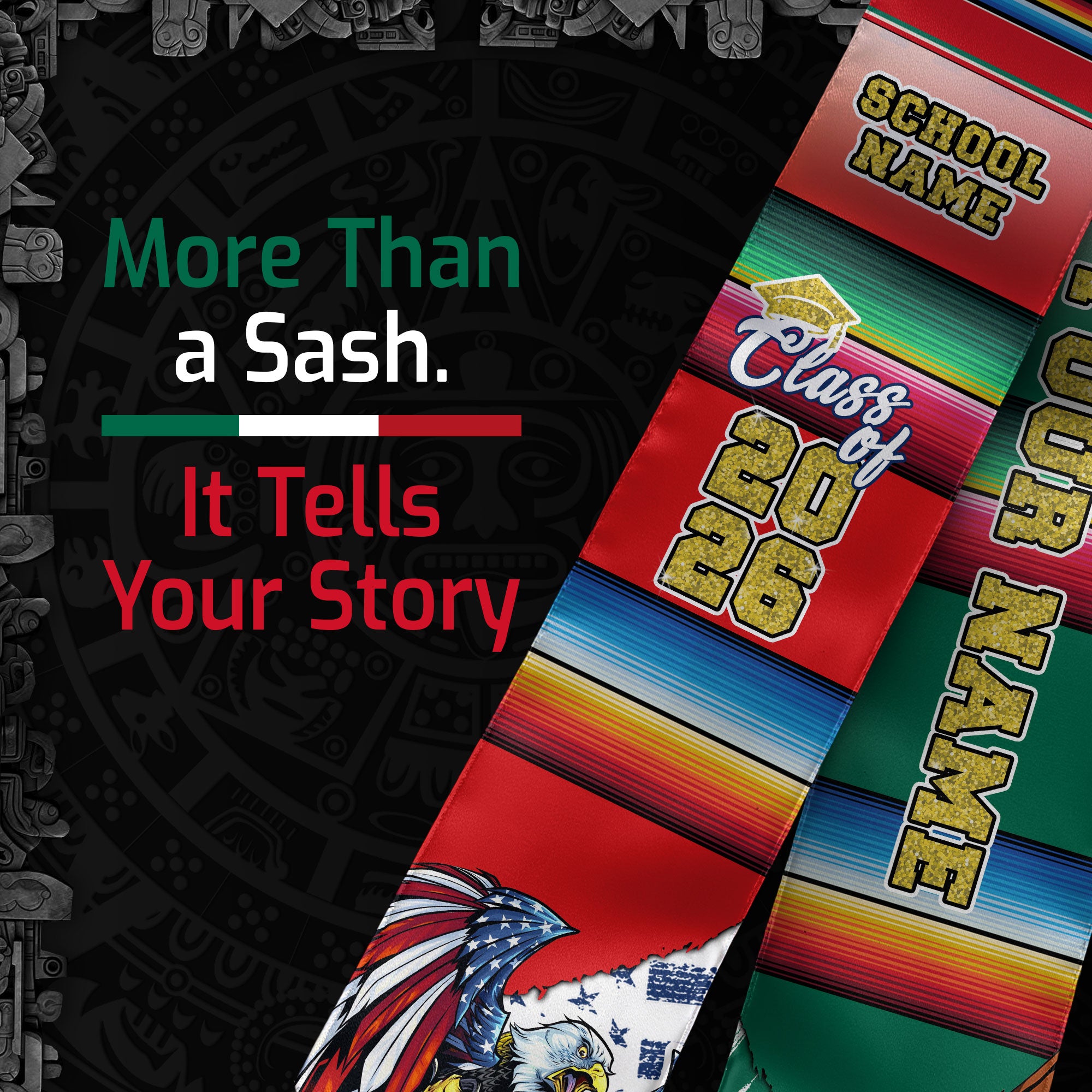 Custom Mexican Graduation Stole 2026 USA Mexico Flag Serape Class Cap Sash