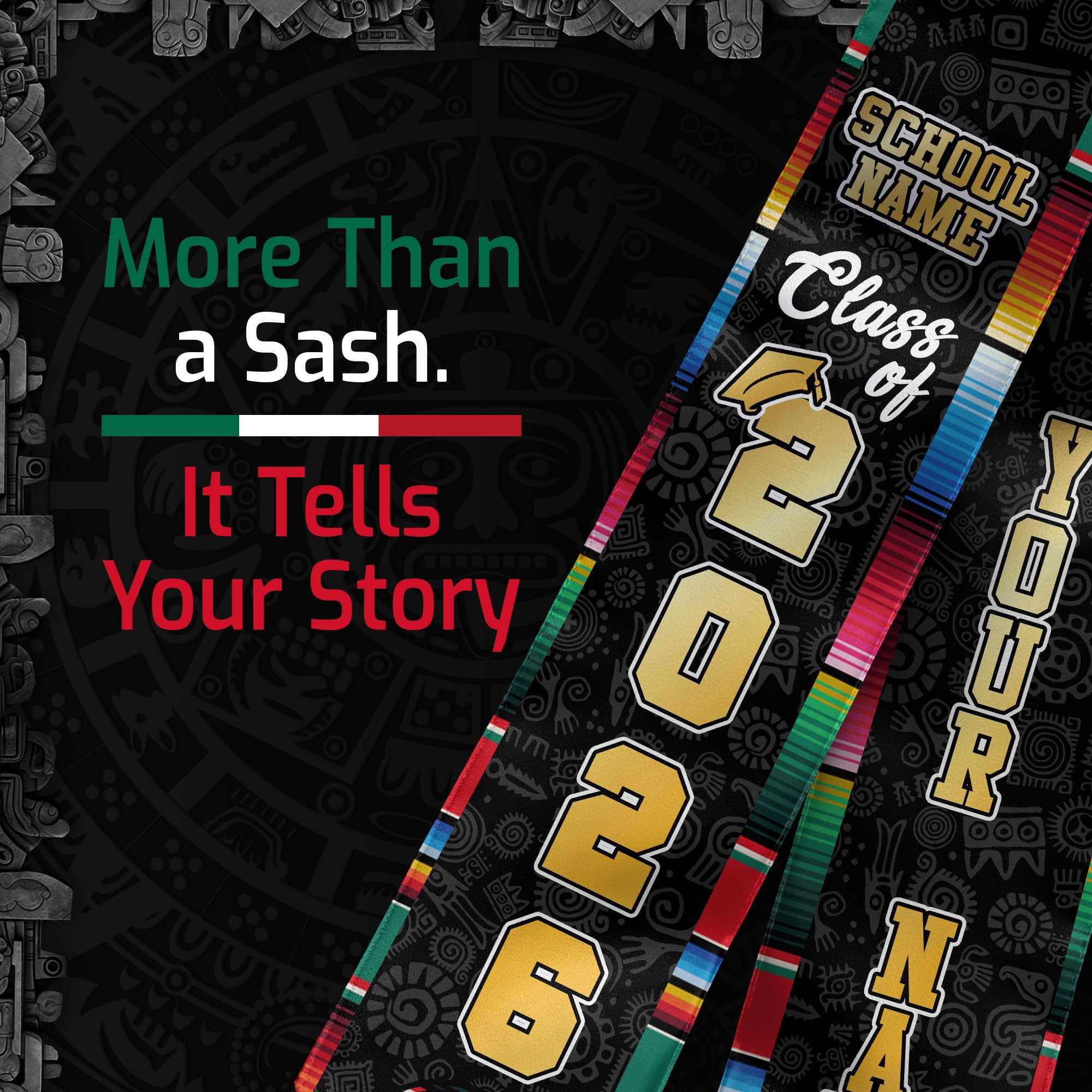 Custom Mexican Graduation Stole 2026 USA Mexico Flag Serape Eagle Emblem