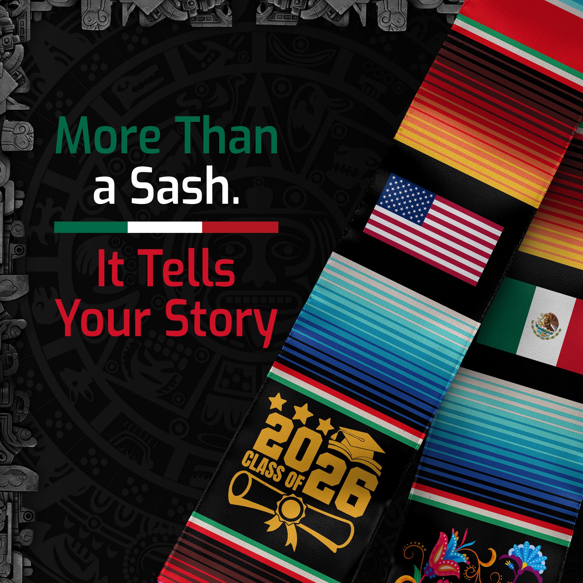 Graduation Sash Mexico 2026, Mexican Stole for Proud Graduate