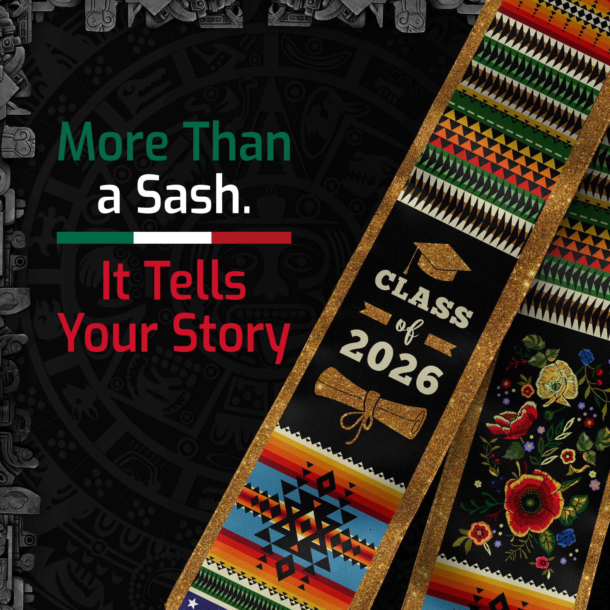 Mexico Sash 2026 Graduation, Mexican Stole with Mexico Flag Design, Senior Class 2026