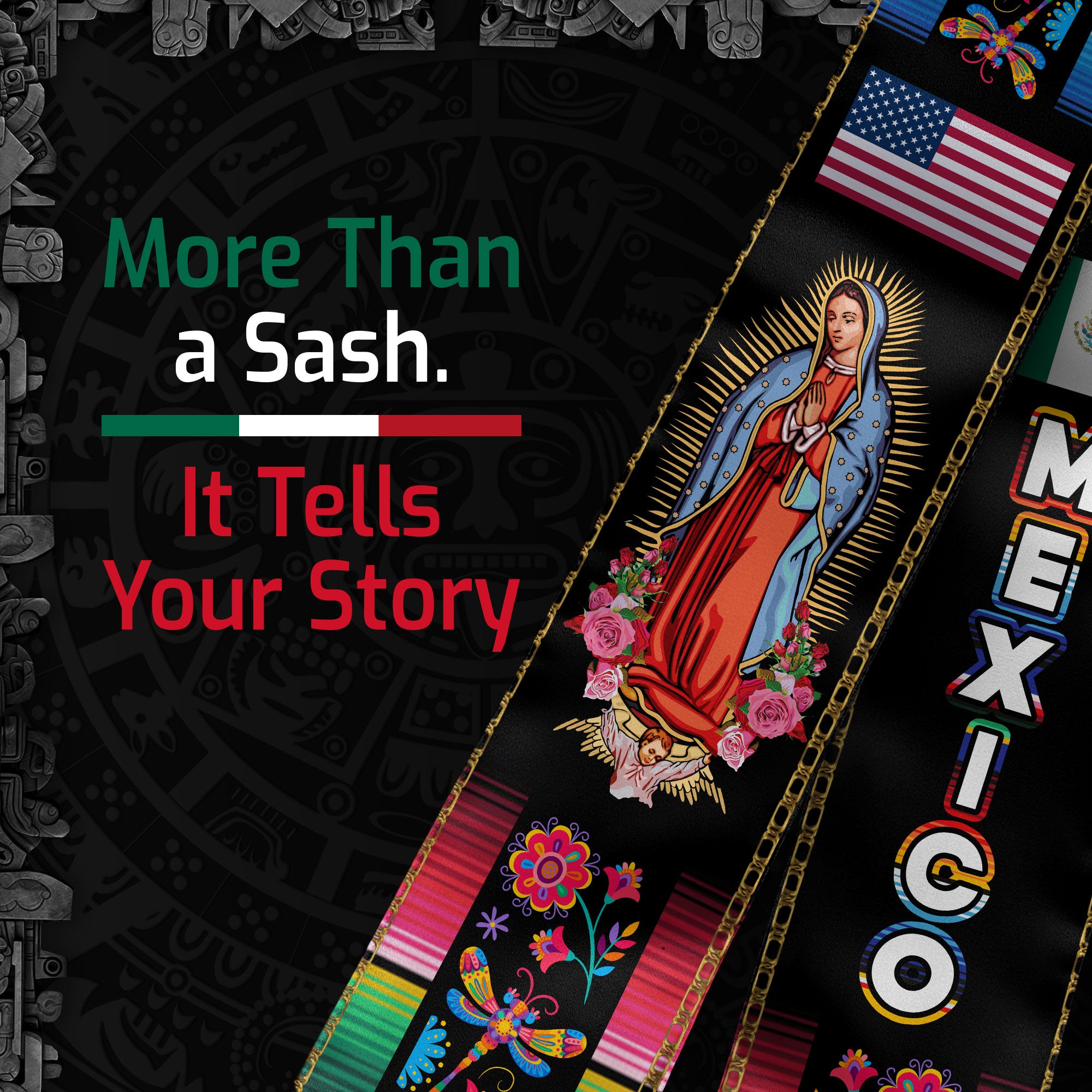Mexico Flag Stole 2026, Mexican Graduation Sash for Ceremony, Class of 2026 Senior
