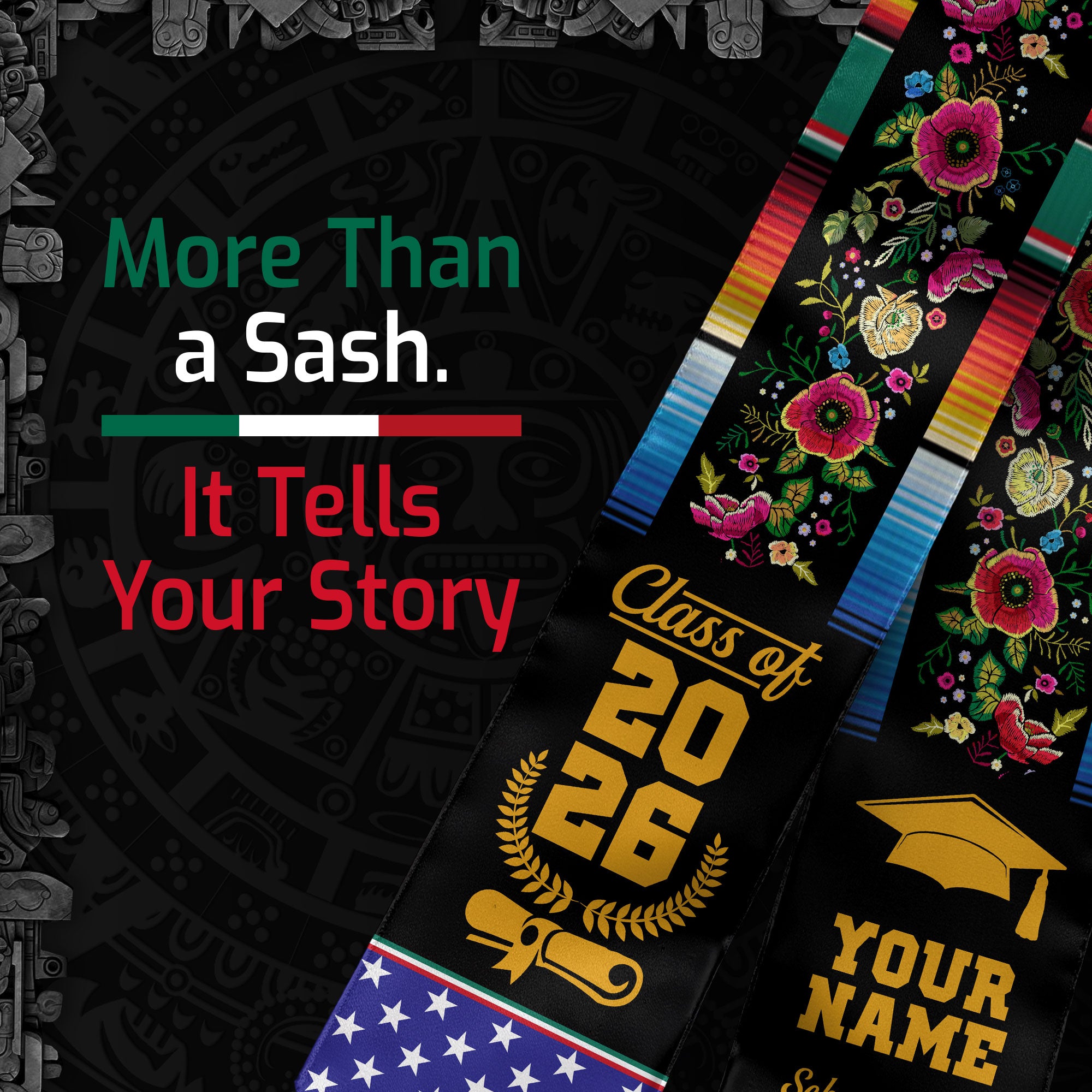 Custom Mexico Sash 2026 for Graduate, Personalized Mexican Stole for Graduation