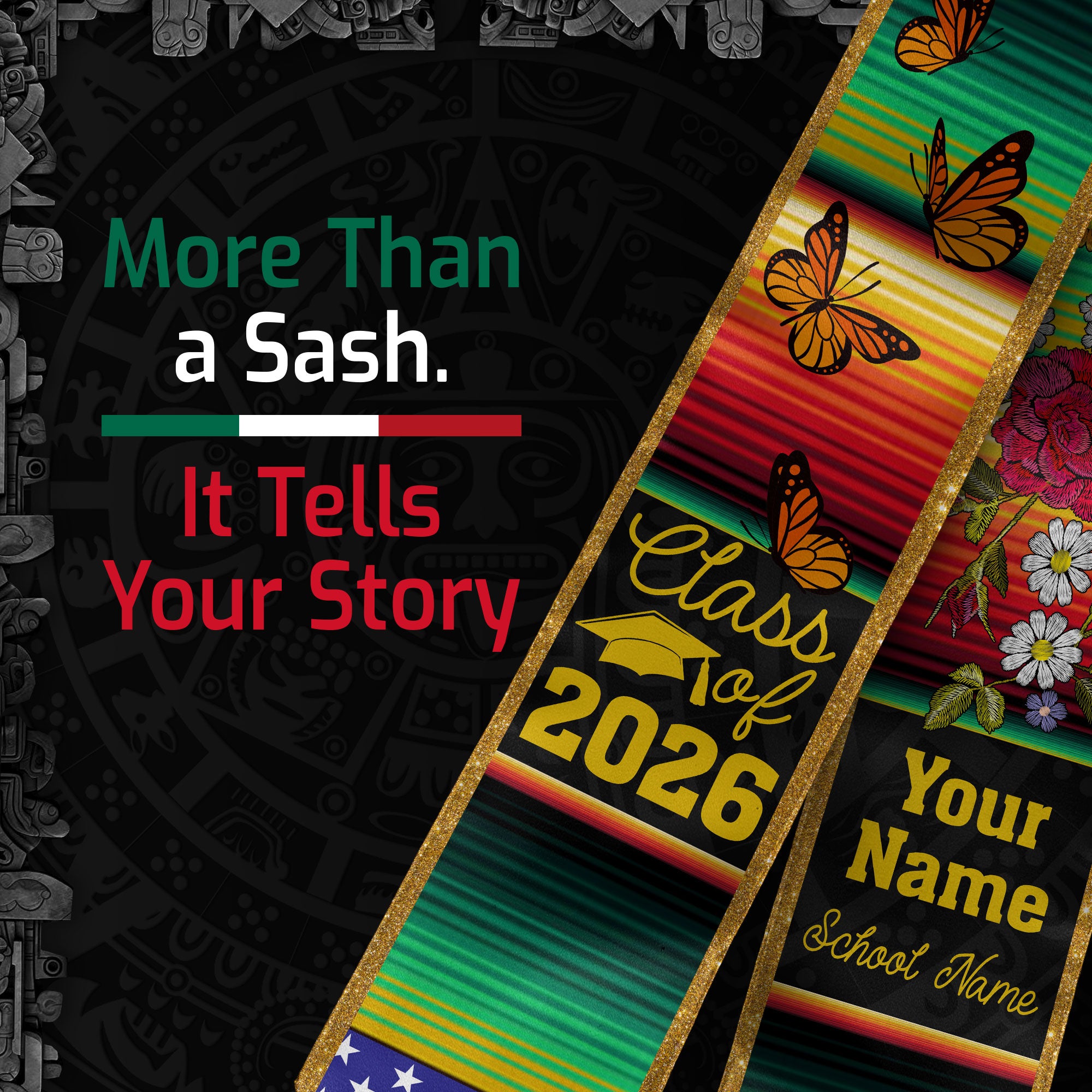 Mexico Graduation Sash 2026, Custom Mexican Stole Personalized for Graduate