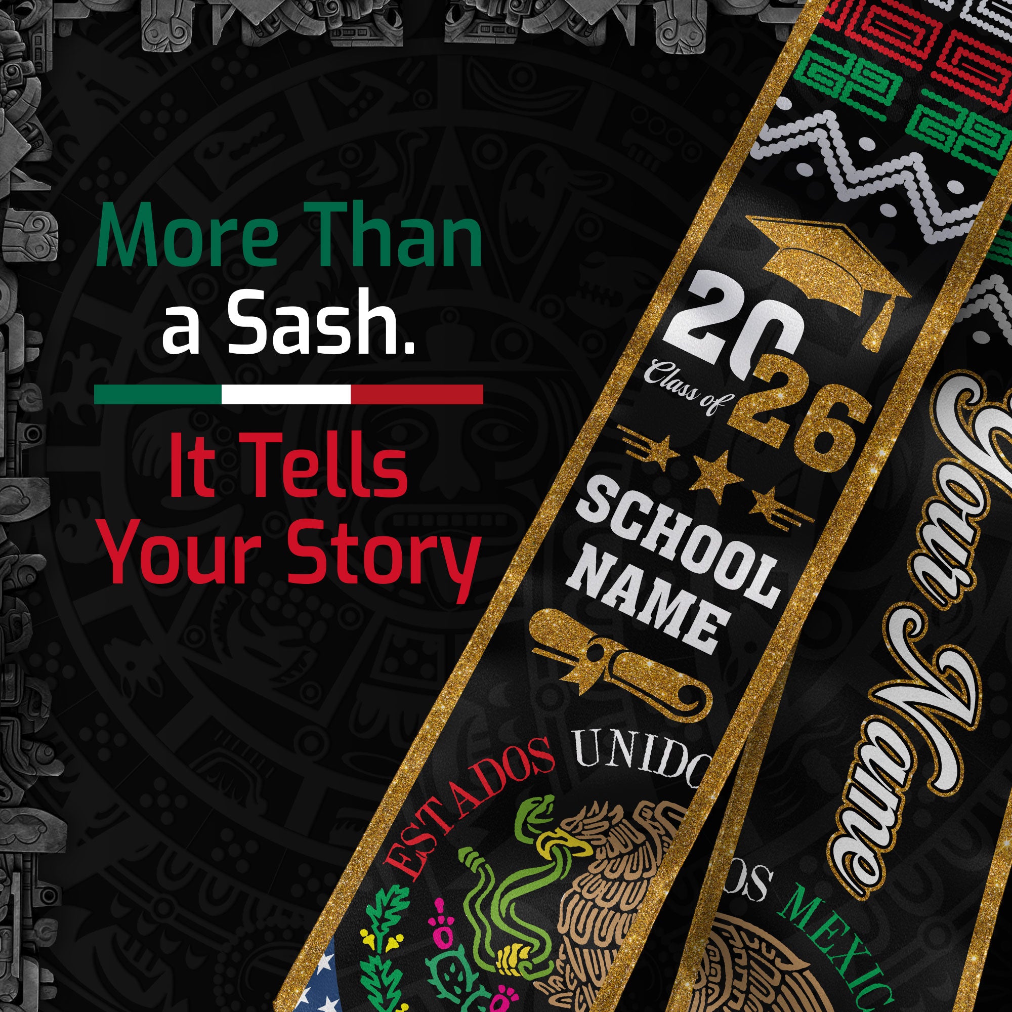 Personalized Mexico Sash 2026 for Graduate, Custom Mexican Graduation Stole