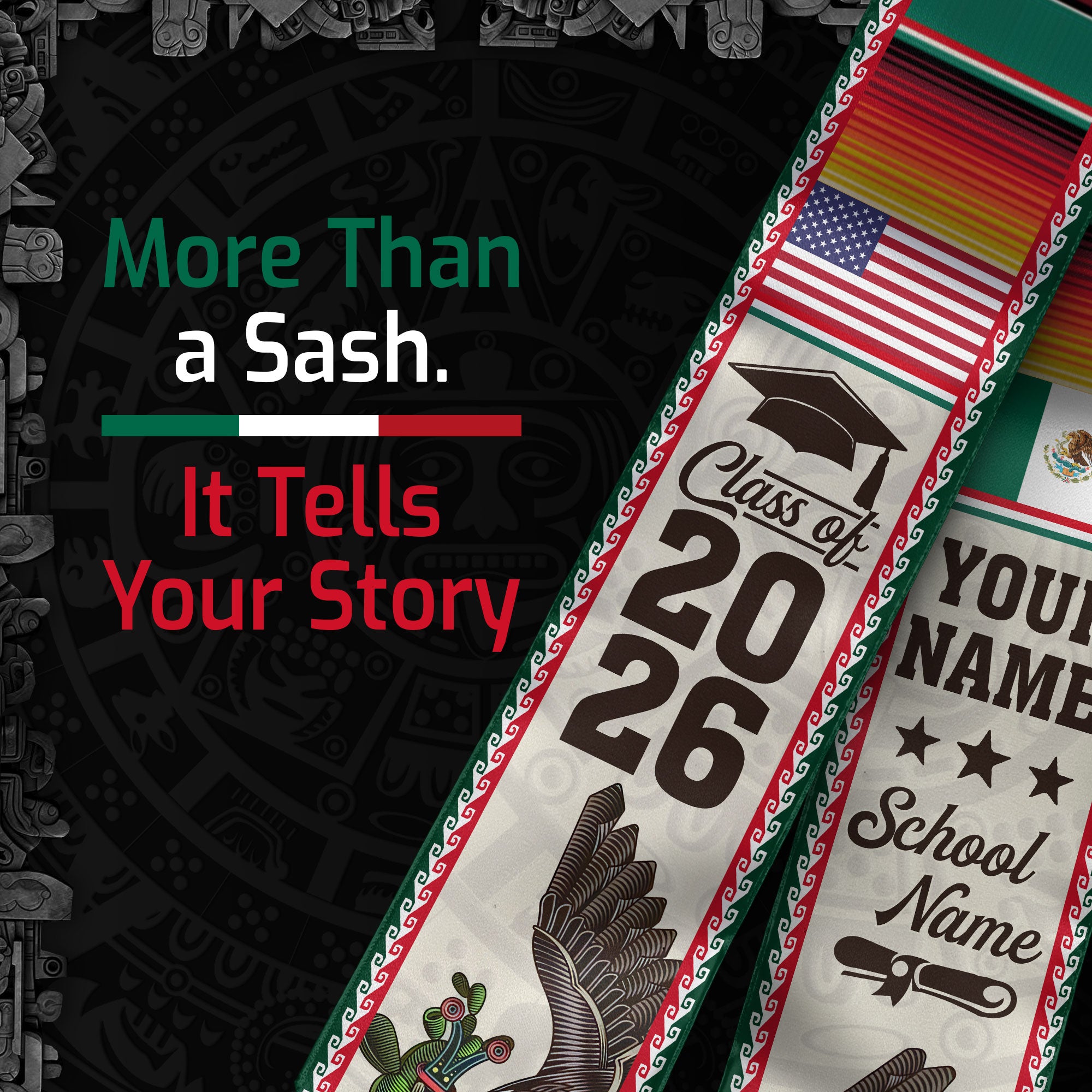 Mexican Graduate Sash 2026, Custom Personalized Stole for Graduation