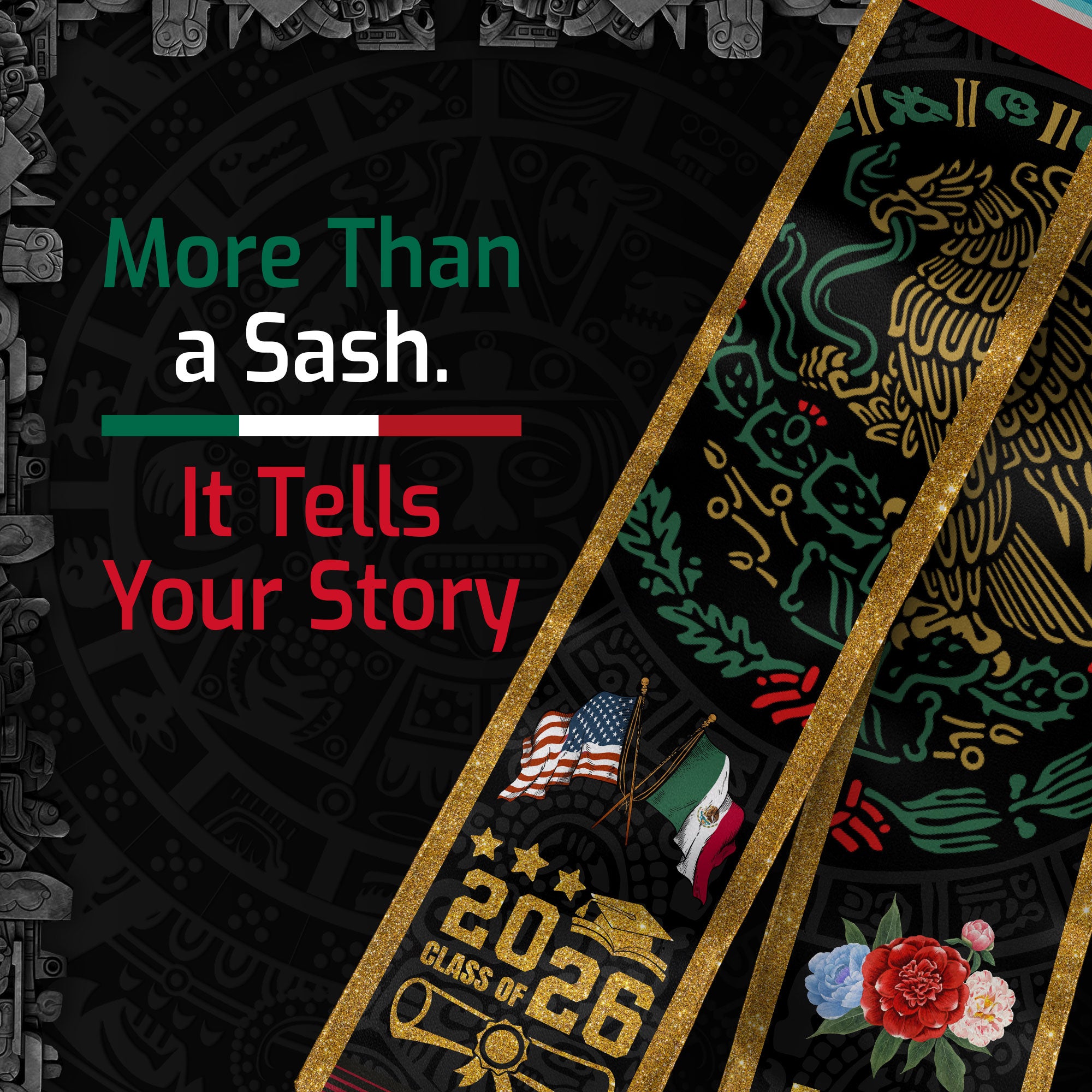 Mexican Graduation Stole 2026, Customized Sash, Mexican American Flag, Mexico Stole
