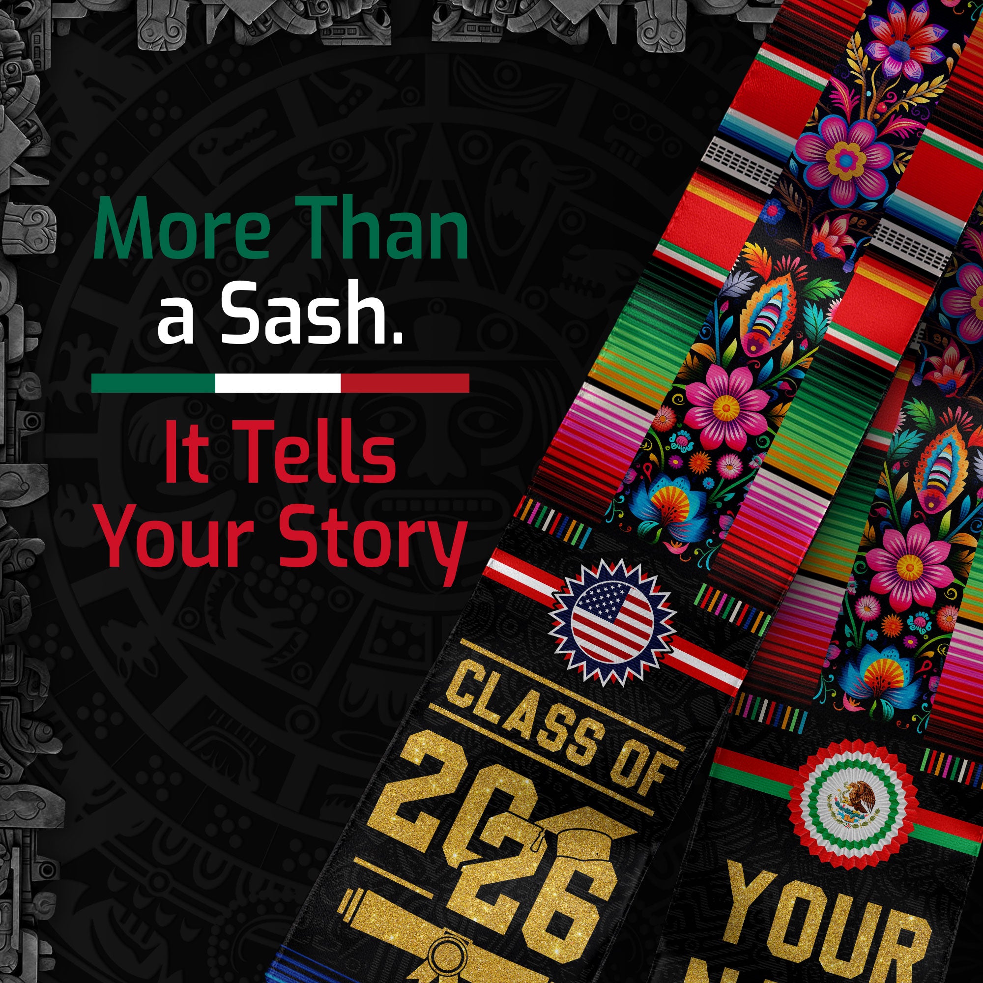Mexican American Flag Graduation Sash 2026, Mexico Graduation Stole, Made to Order