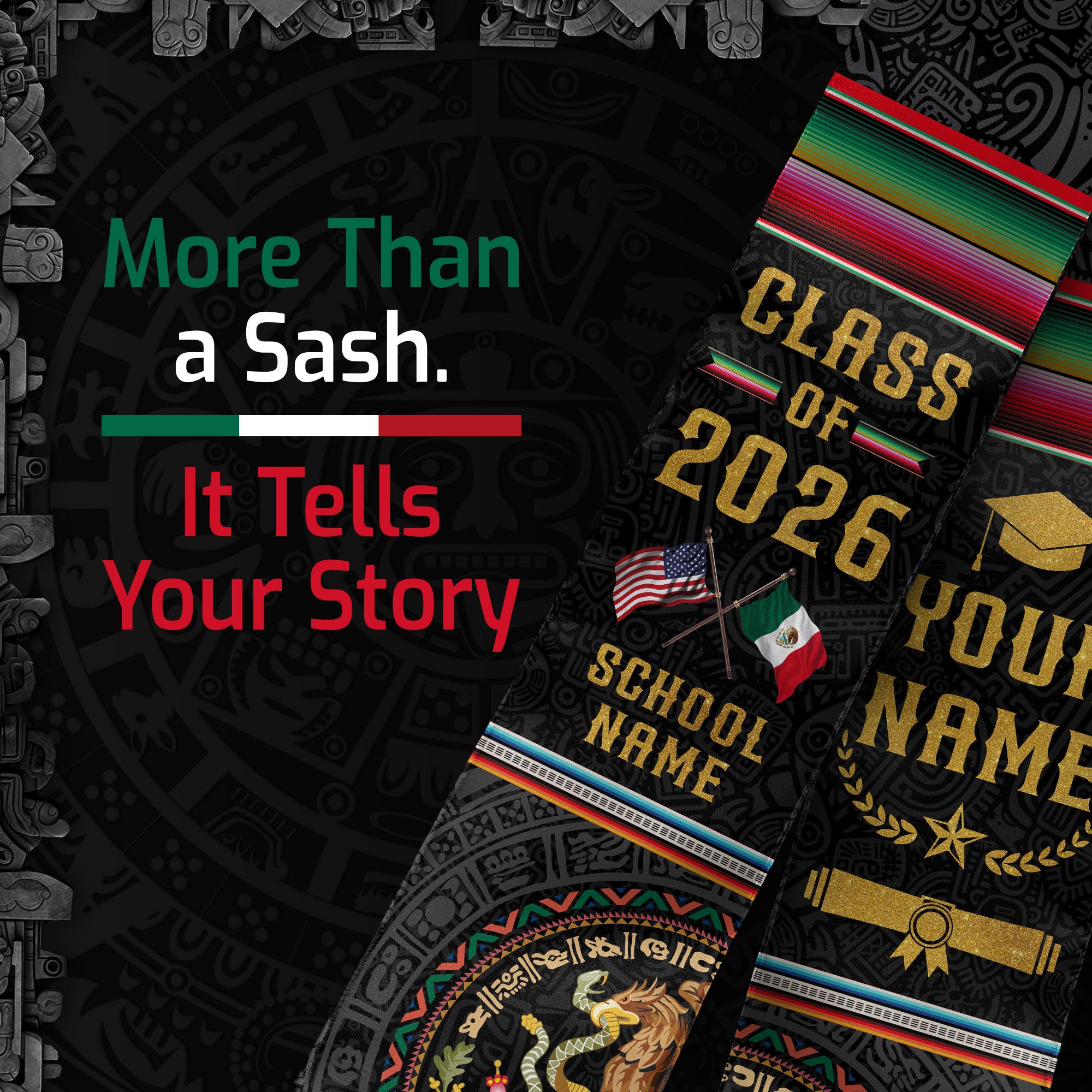 Mexico Graduation Sash 2026, Mexican American Flag Stole, Mexican Stole Customized