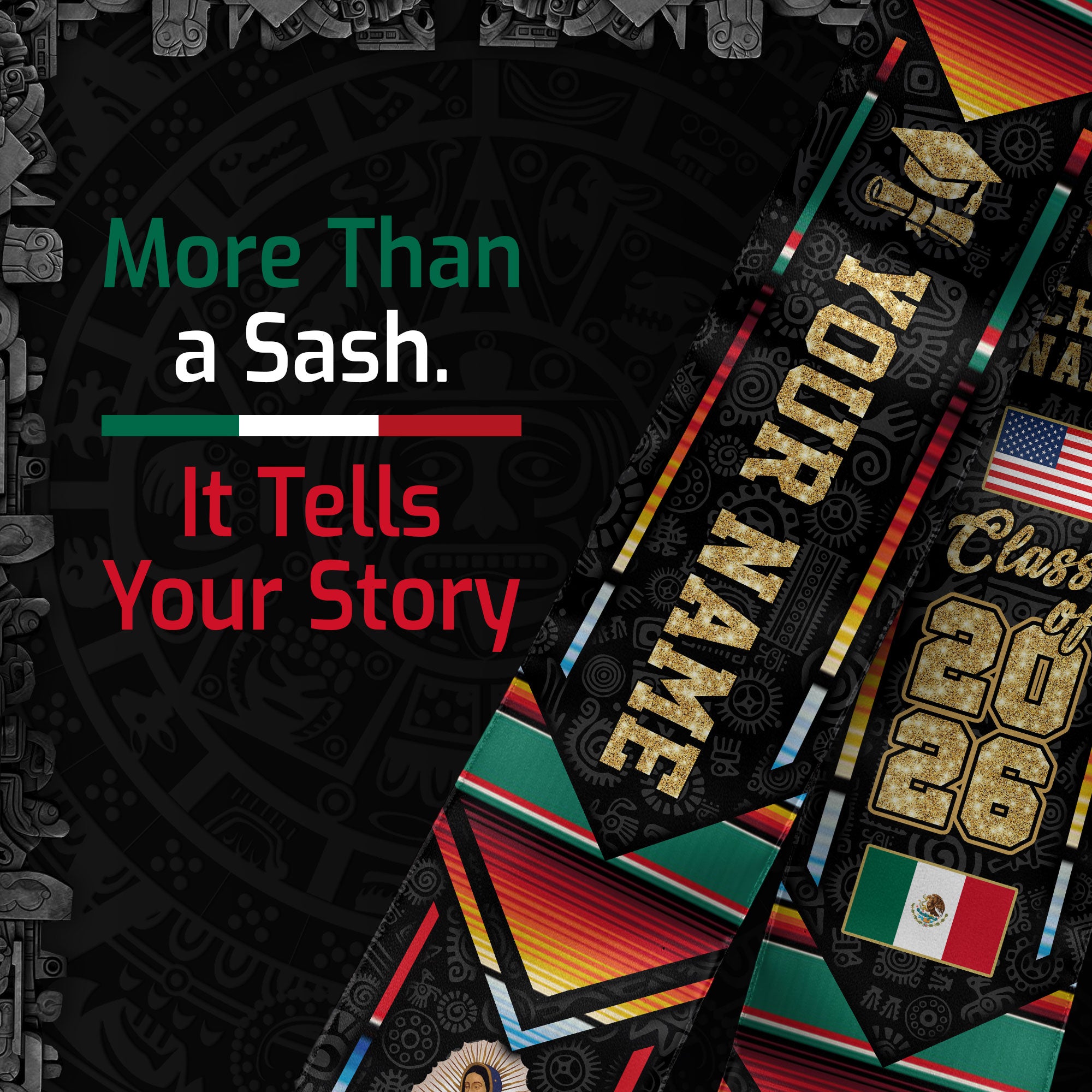 Mexican Graduation Stole 2026, Custom Mexico Sash, Personalized Graduate