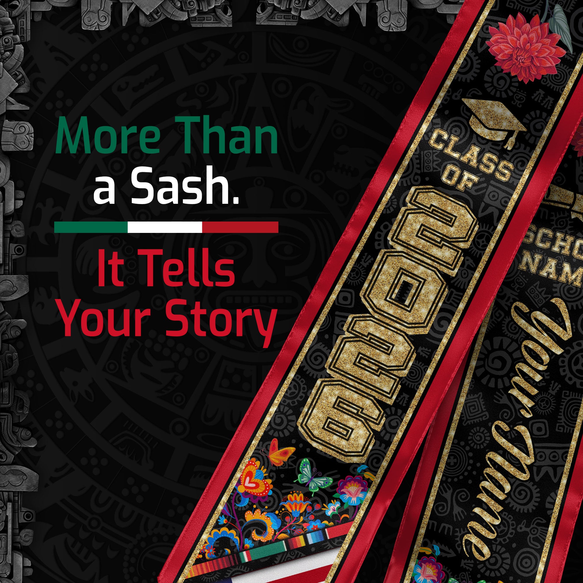 Mexican Sash 2026 Custom, Mexico Graduation Stole, Personalized Graduate Senior Stole