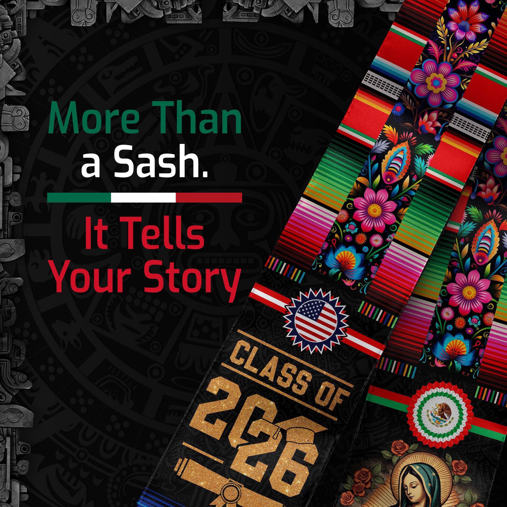 Mexican Graduate Sash 2026, Mexico Stole for Graduation Ceremony