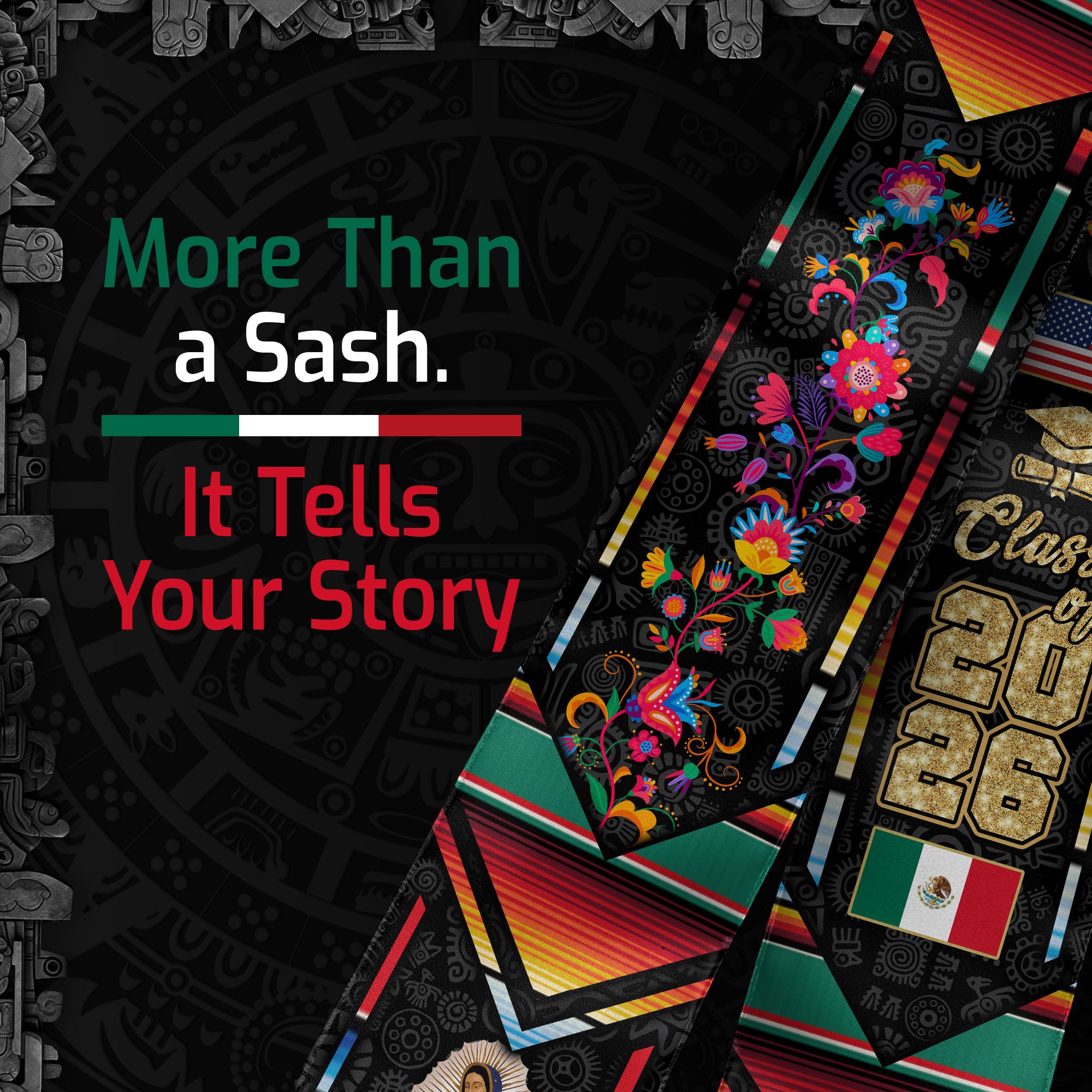 Mexican Stole Mexico Graduation 2026, Sash for Graduate Ceremony