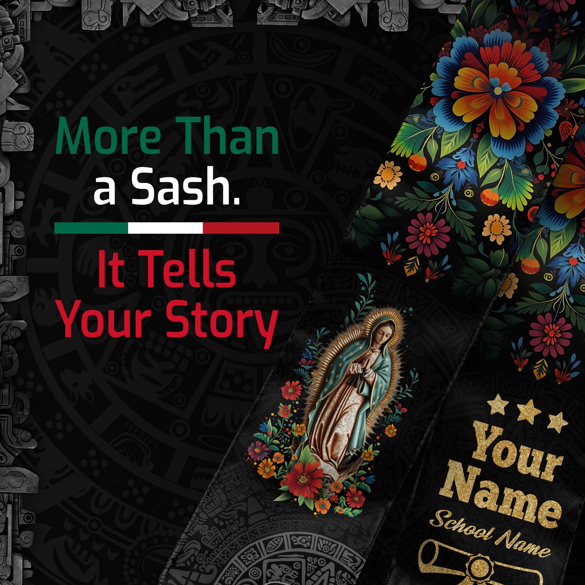 Custom Mexican Graduate Stole 2026, Personalized Mexico Sash for Graduation