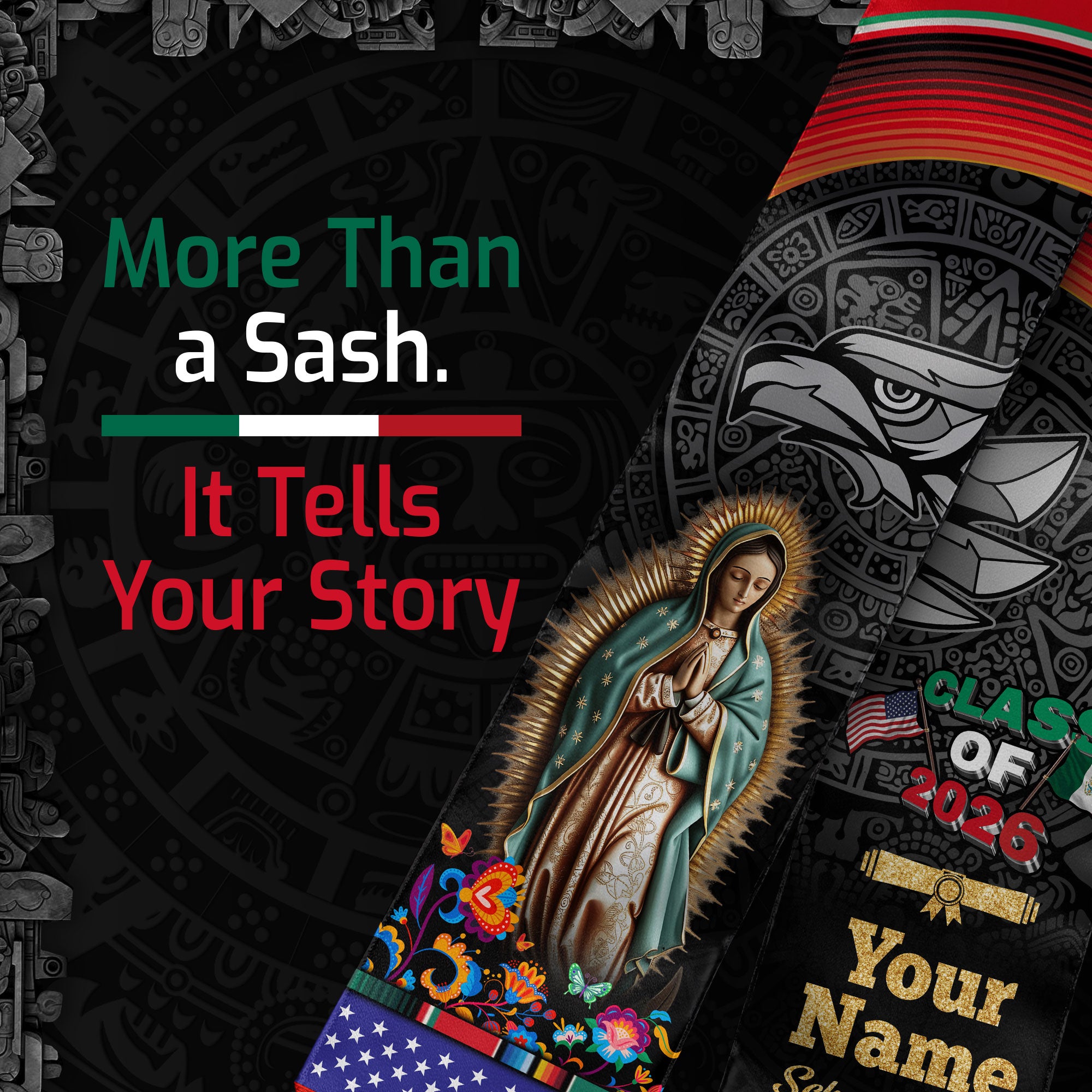 Mexico Graduation Stole 2026 for Graduate, Custom Personalized Mexican Sash