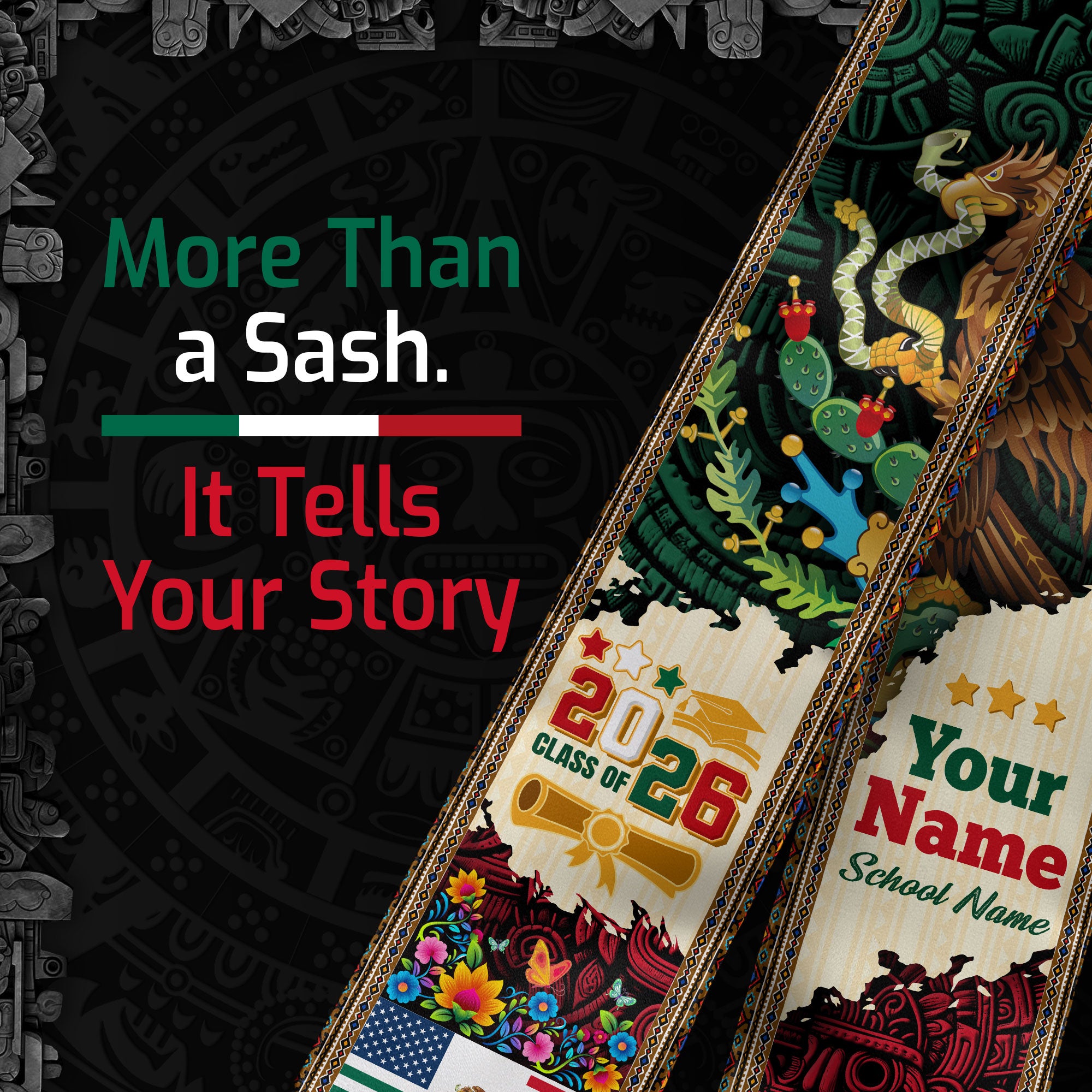 Personalized Mexican Graduate Sash 2026, Custom Mexico Stole for Graduation