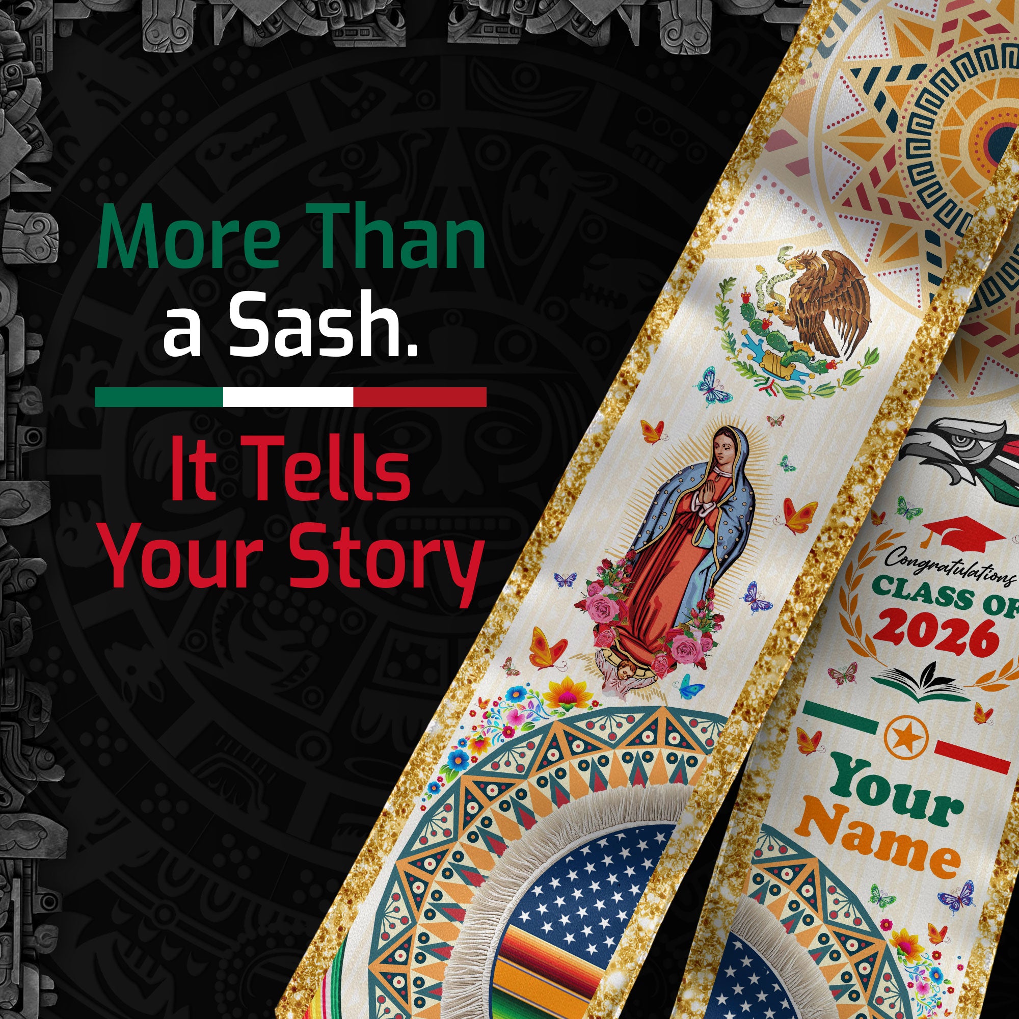 Custom Mexico Stole 2026 for Graduate, Personalized Mexican Graduation Sash