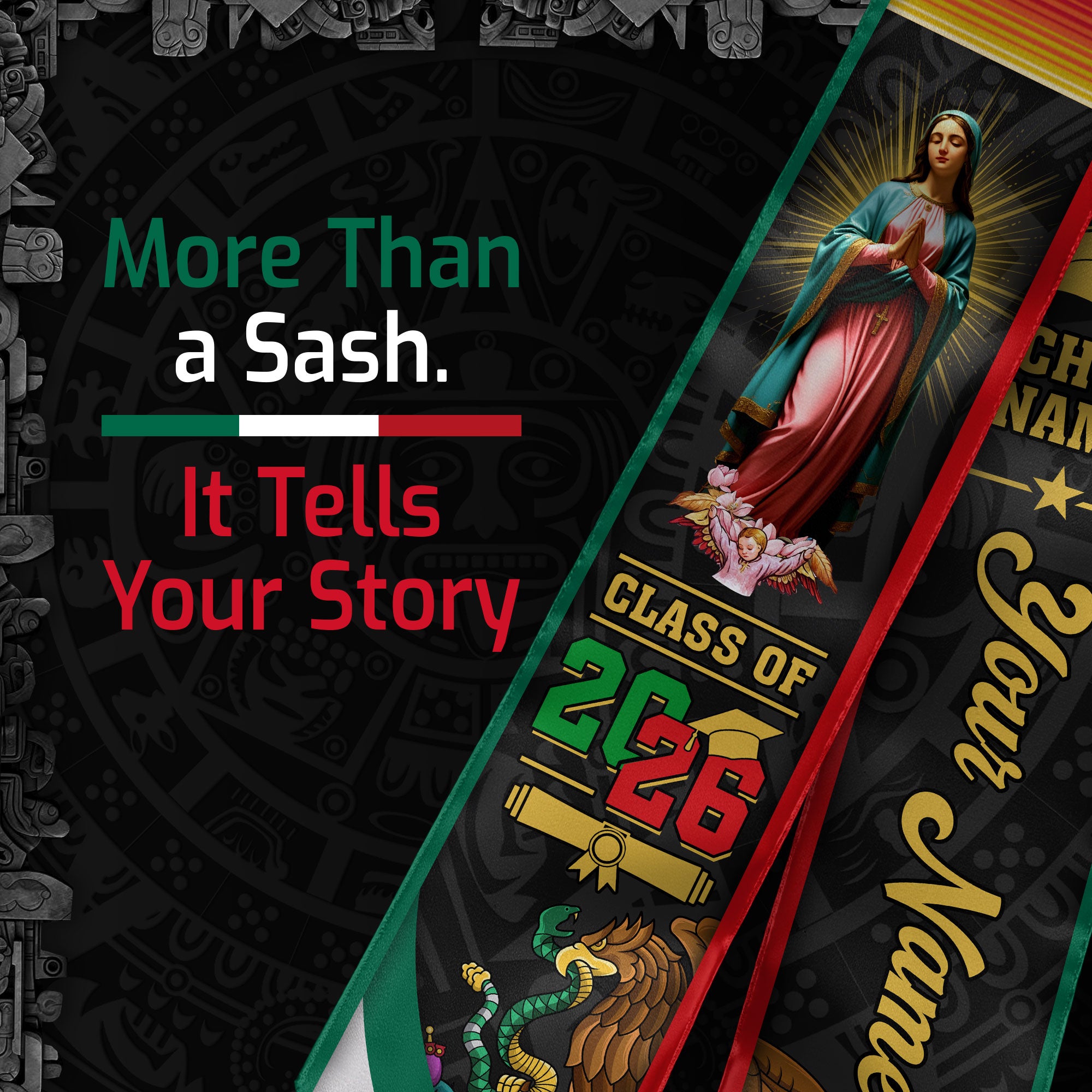 Mexico Mexican Aztec Stole 2026, Custom Graduation Sash for Distinguished Graduate