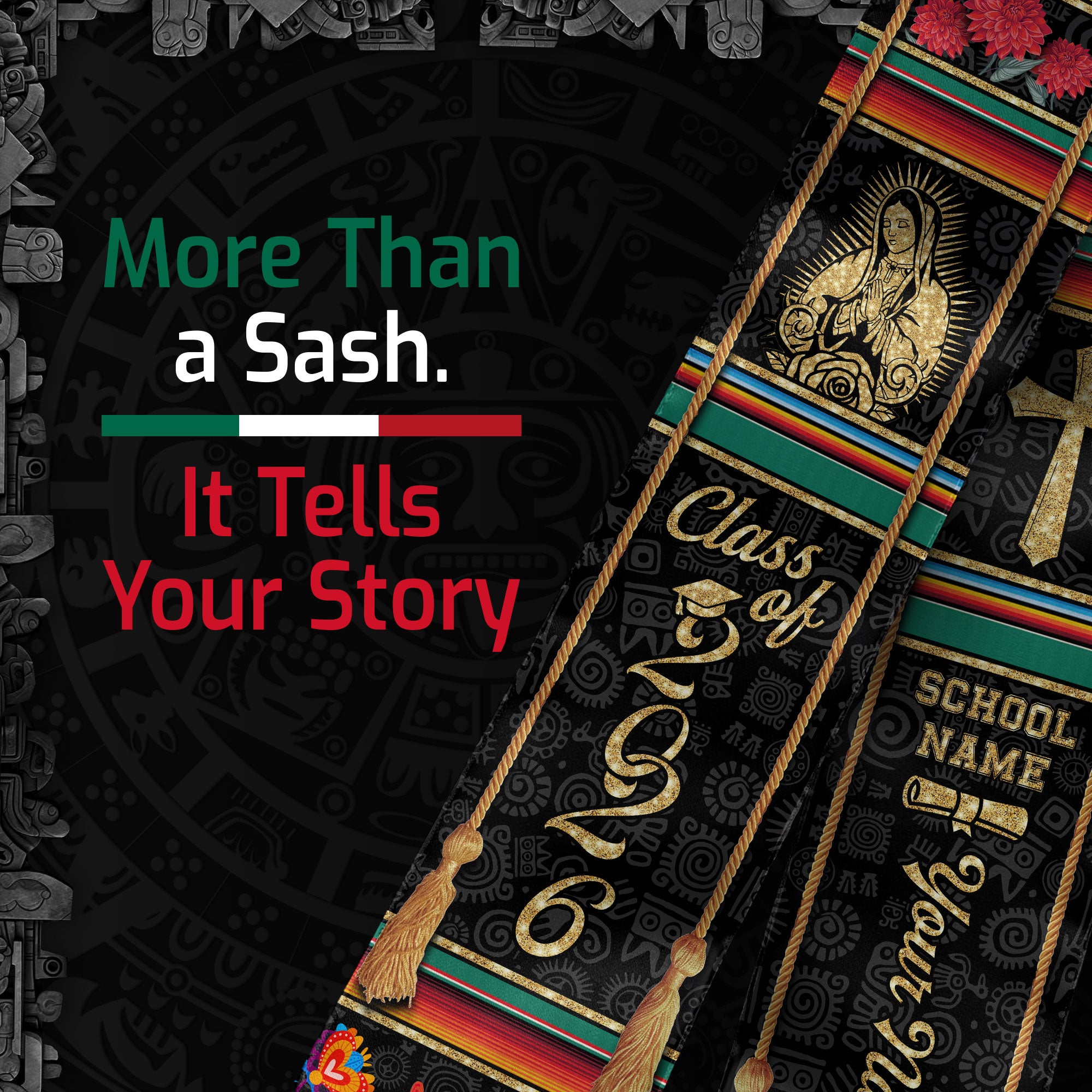 Mexican Graduation Stole 2026, Custom Personalized Mexico Sash for Graduate