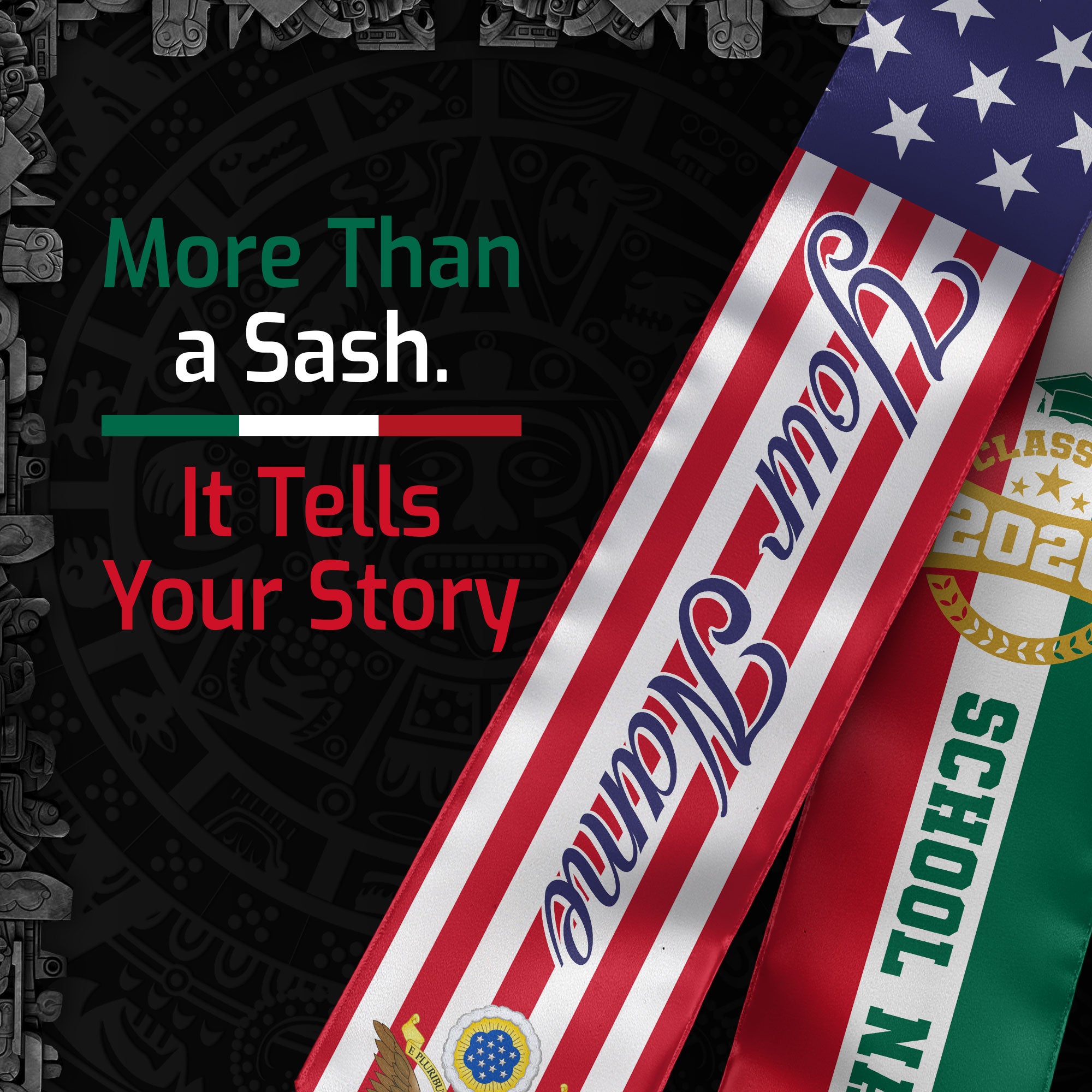 Mexican Graduation Stole Custom Name Mexico Sash USA Mexico Flag Eagle Emblem 2026