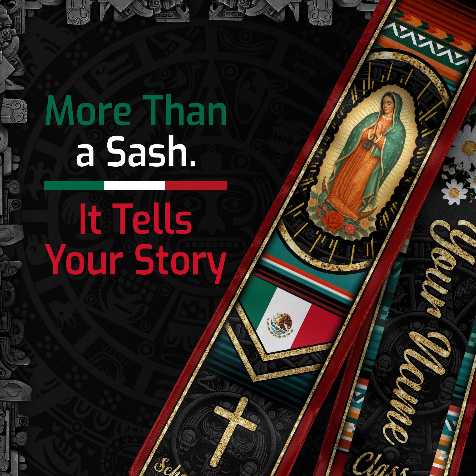 Customized Mexican Graduation Stole with National Flag Design, Graduation Sash for Class of 2026