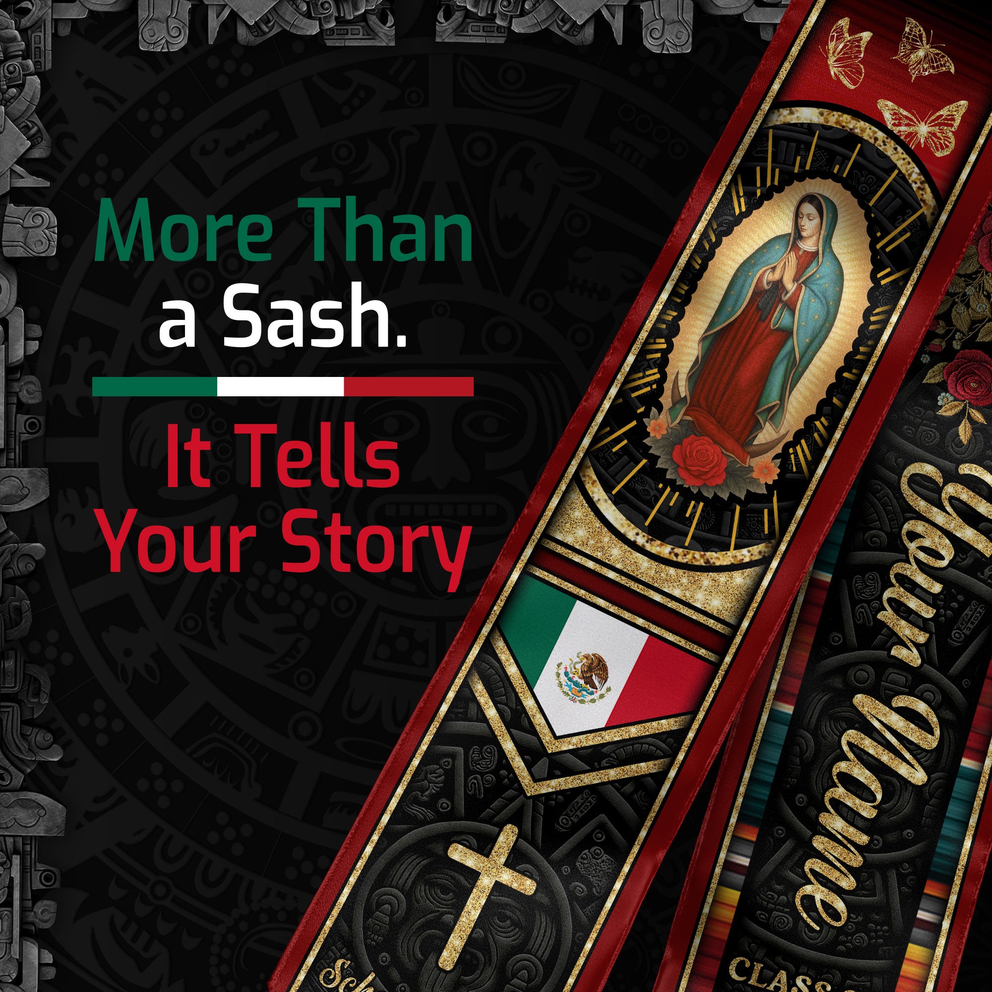 Customized Graduation Stole Mexico, Mexican Flag Style Graduation Sash for the Class of 2026
