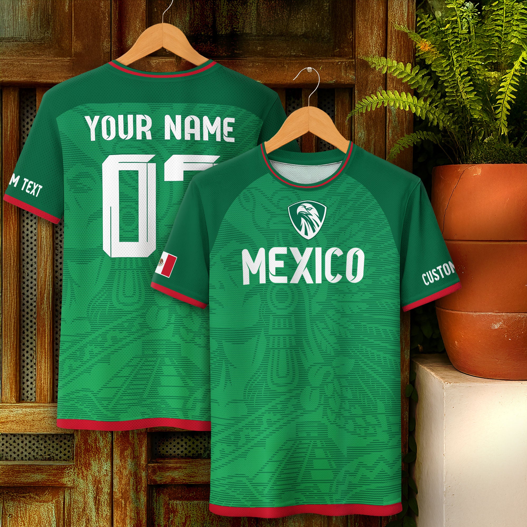 Custom Mexico Green Aztec Pattern Crest Design Soccer Jersey
