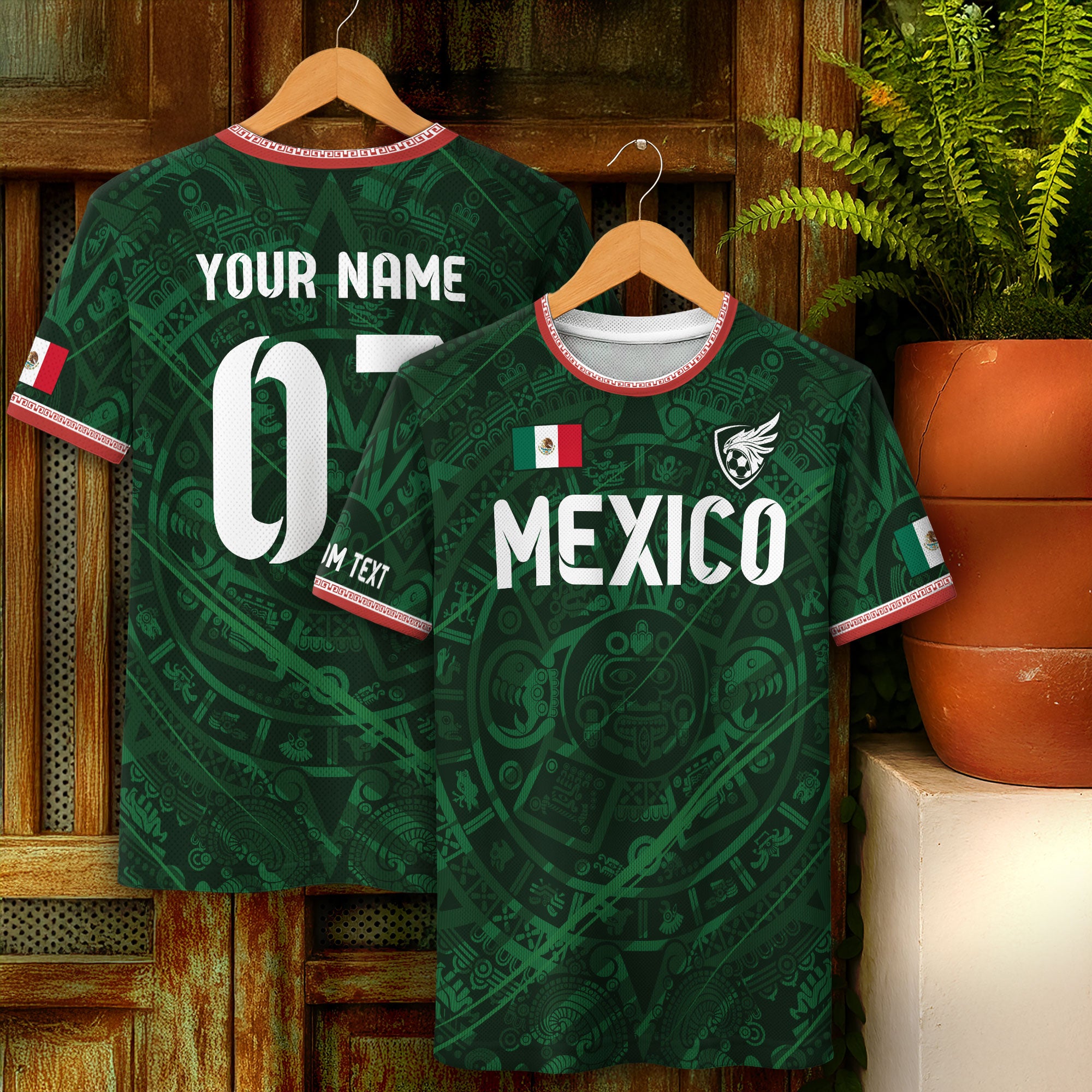 Custom Soccer Jersey Mexico Green Aztec Calendar Design
