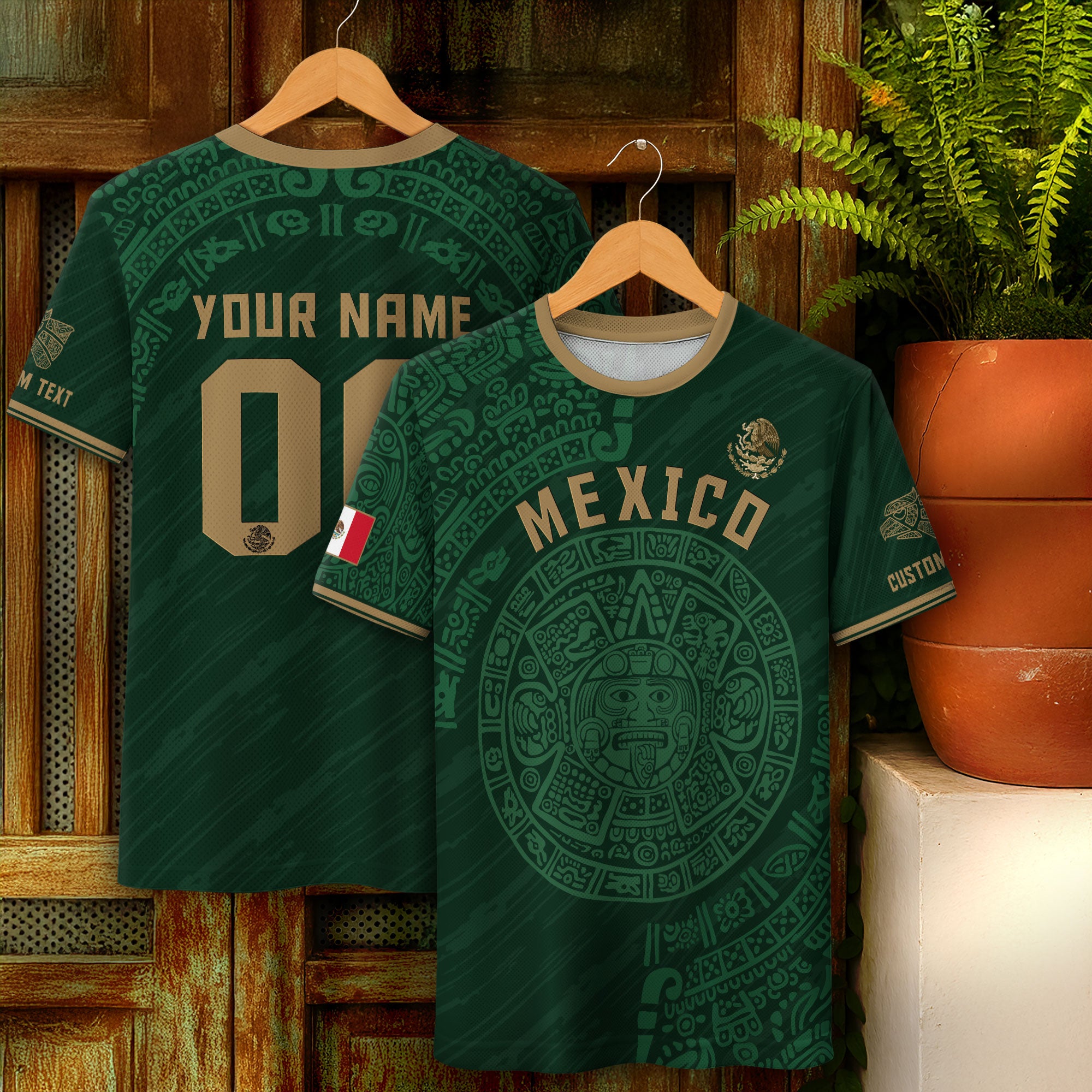 Mexico Custom Soccer Jersey – Aztec Calendar Green Edition