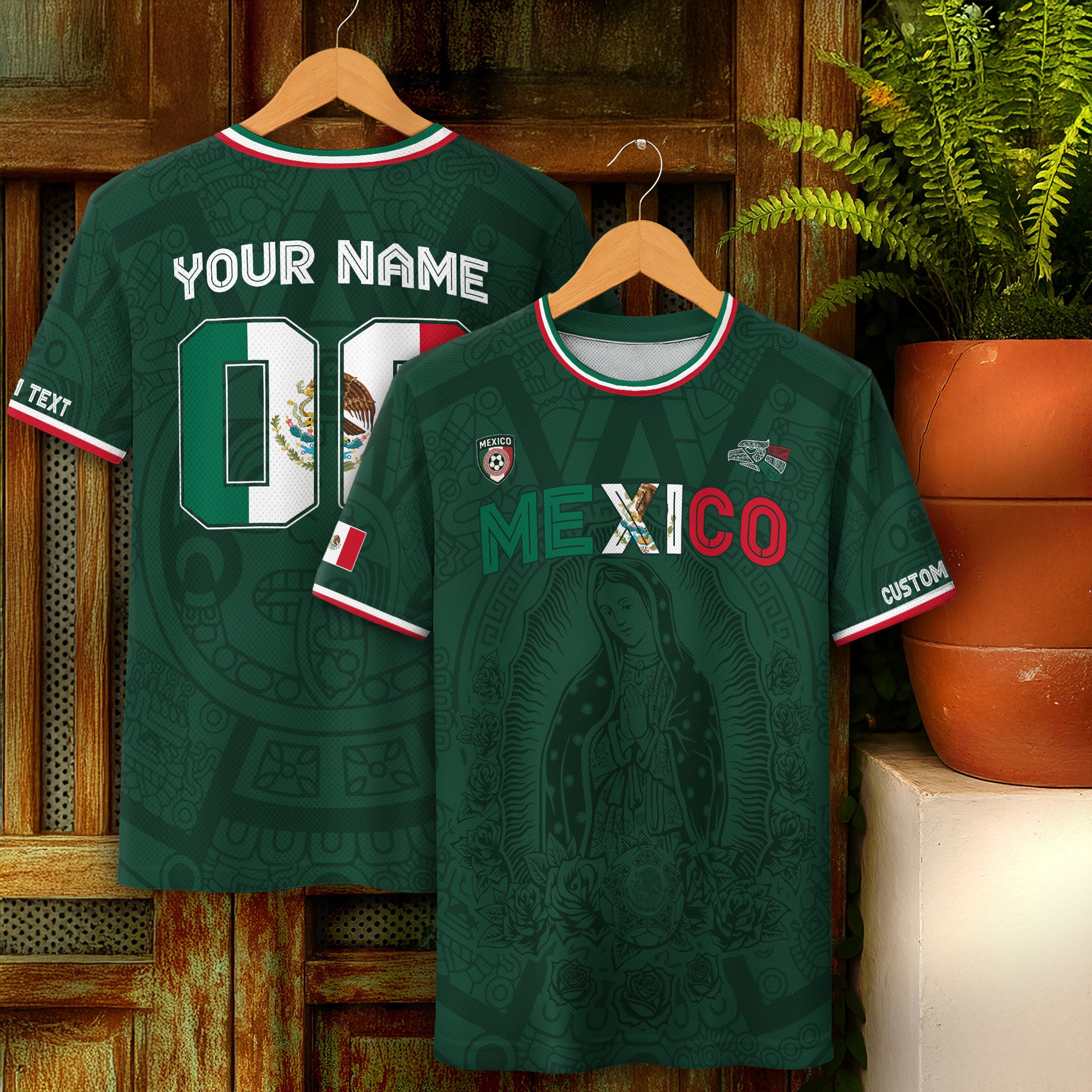 Mexico Custom Green Jersey with Virgin of Guadalupe Soccer Jersey