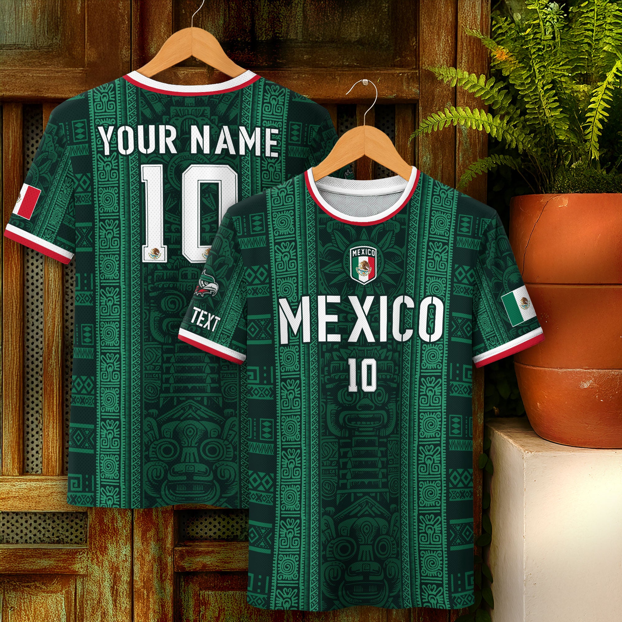 Custom Soccer Jersey Mexico Green Aztec Tribal Pattern Design