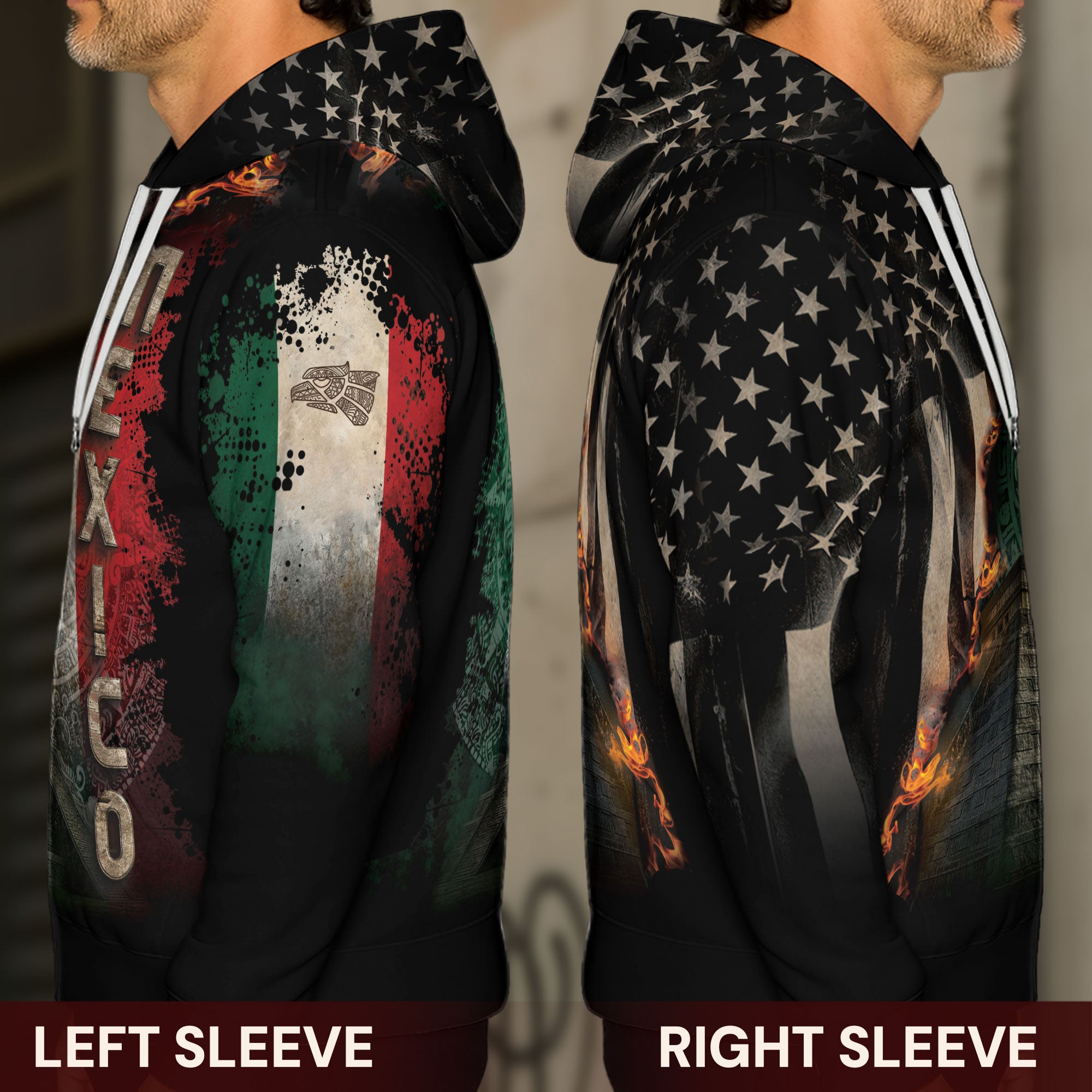 Mexico USA Flag Aztec Pyramid Heritage Unity Warrior Hoodie