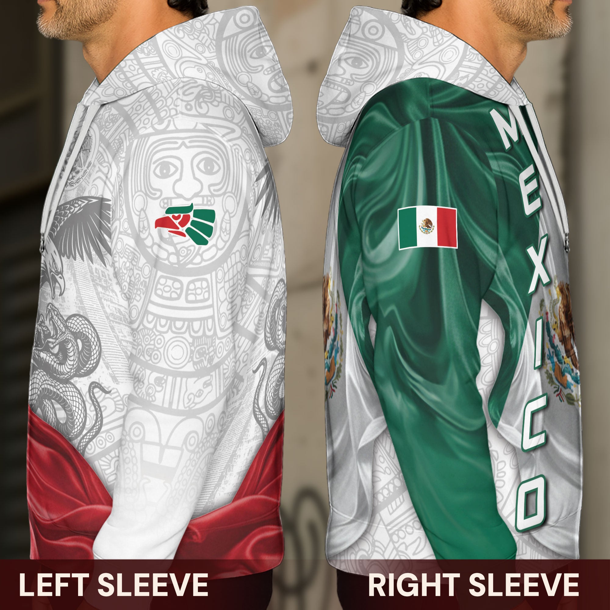 Mexico Flag Eagle Serpent Aztec Pattern Heritage National Pride Hoodie