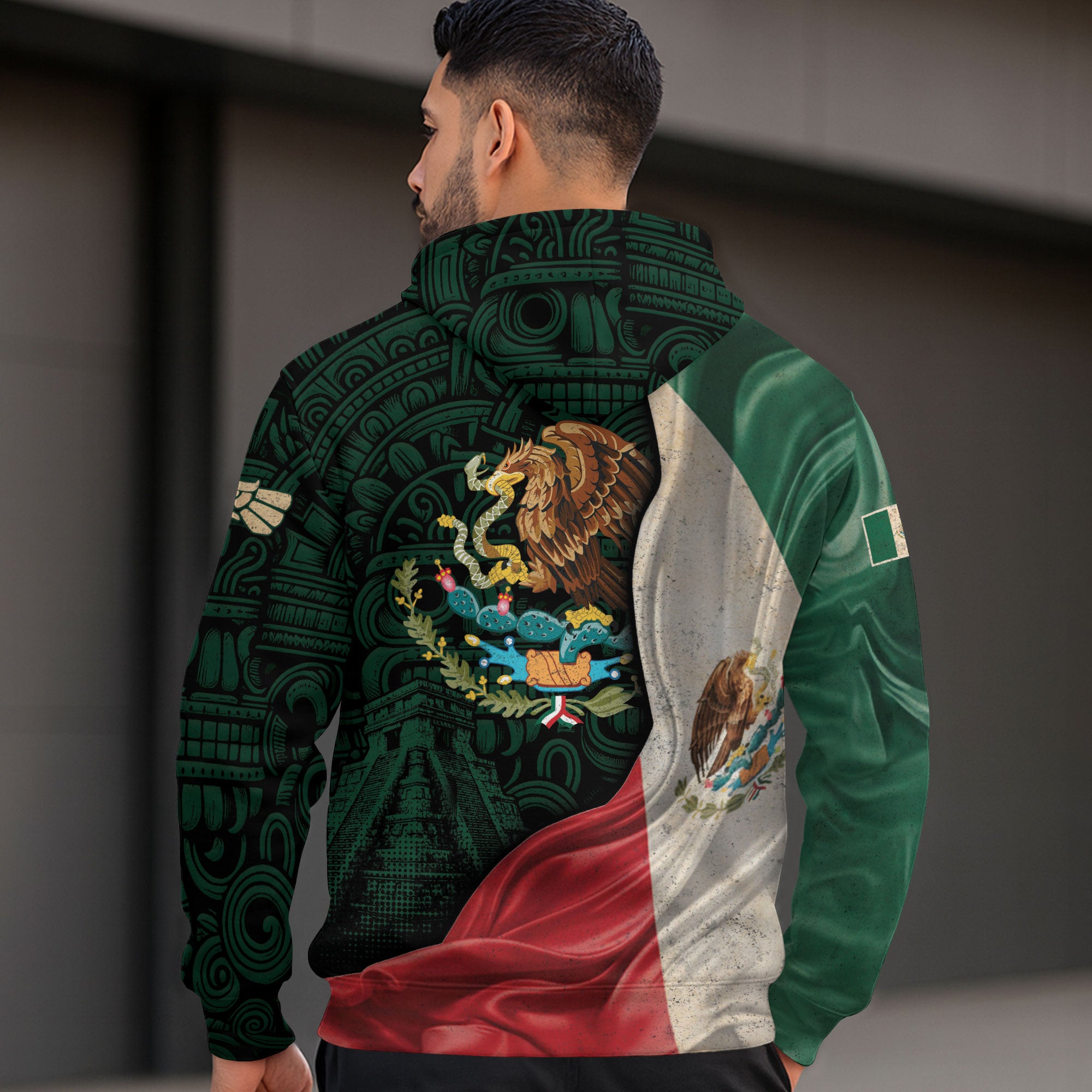 Mexico Flag Eagle Serpent Aztec Pattern Heritage National Pride Hoodie