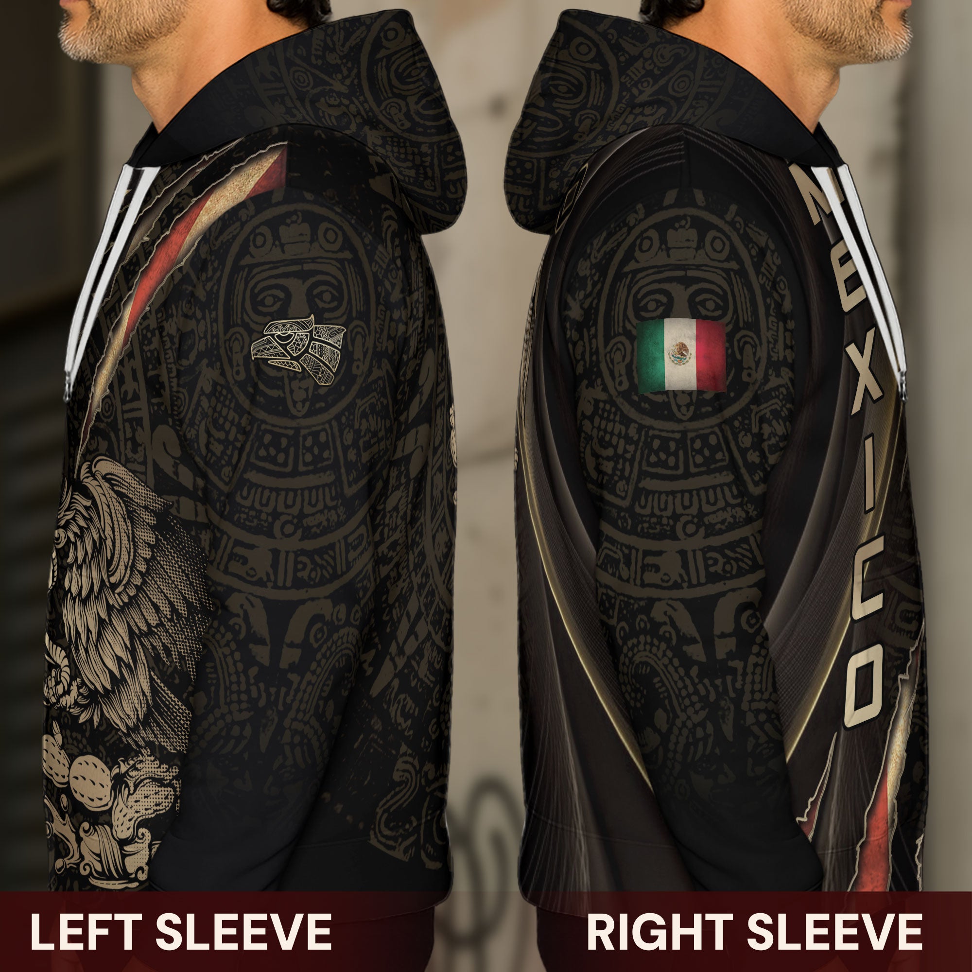 Mexico Black Gold Eagle Claw Aztec Pattern Heritage Warrior Pride Power Hoodie