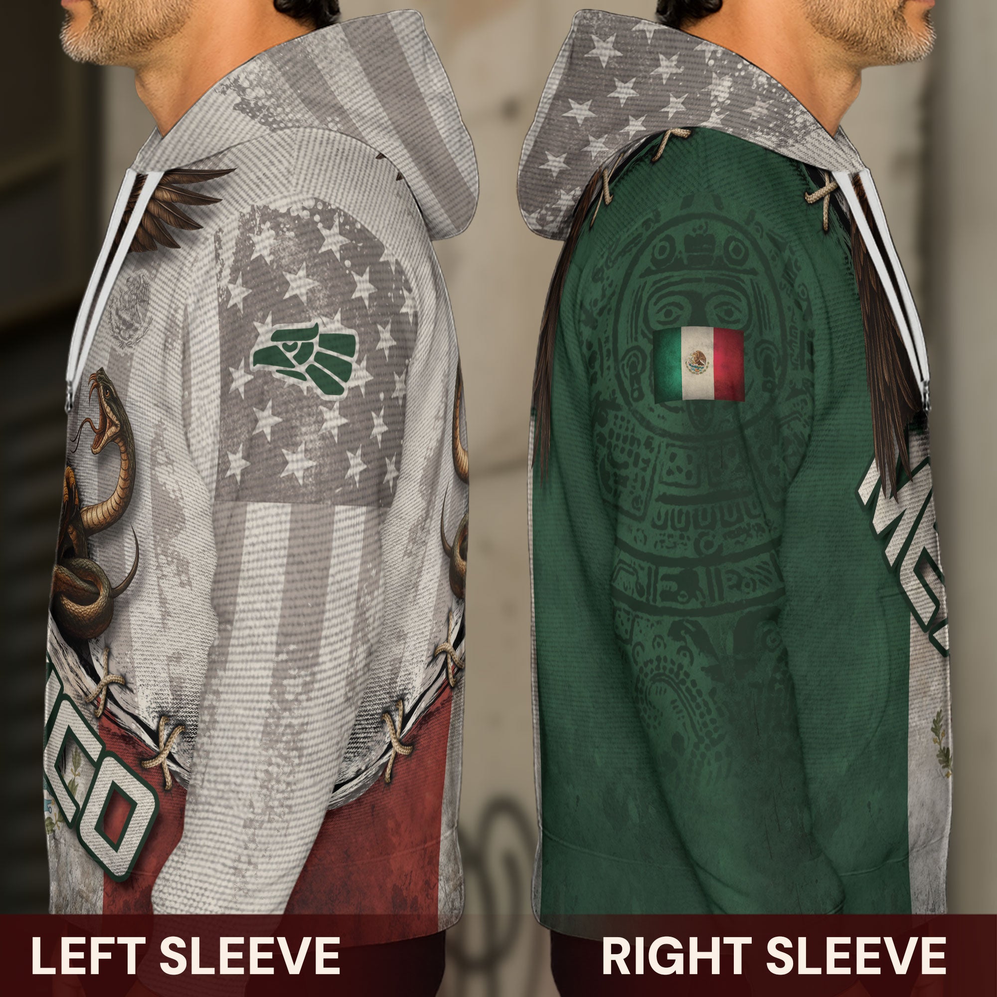 Mexico Flag Eagle Serpent Aztec Pattern Heritage Power Warrior Pride Hoodie