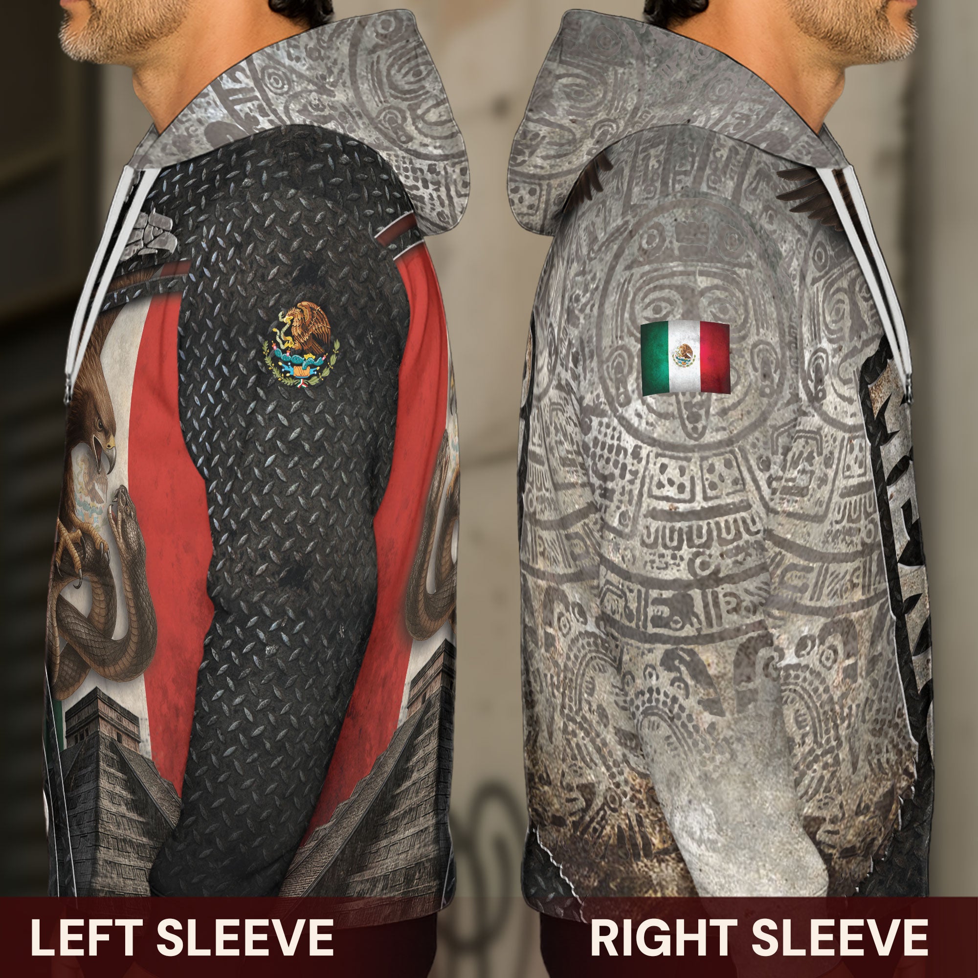 Mexico Flag Eagle Serpent Aztec Pyramid Stone Steel Heritage Warrior Pride Hoodie