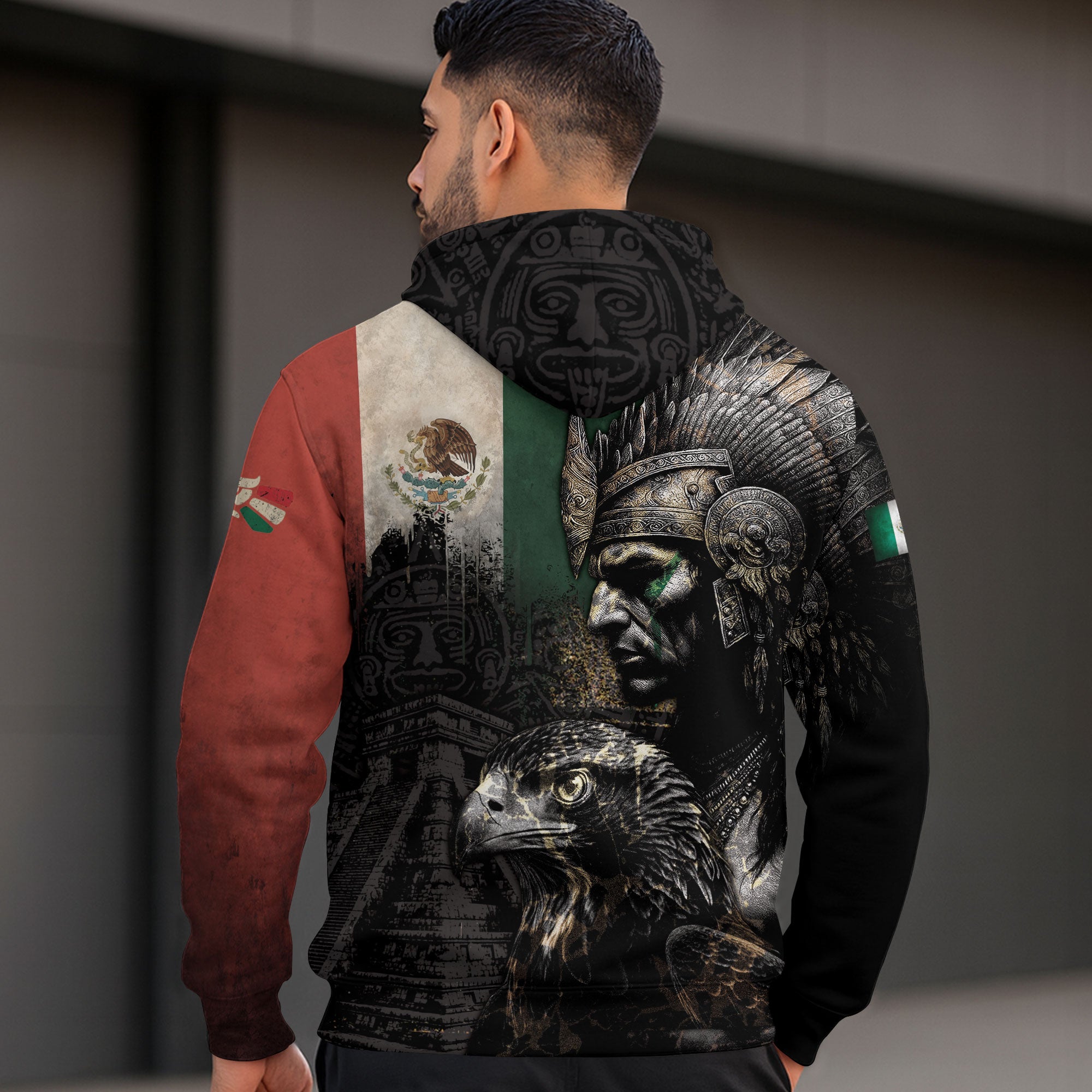 Mexico Flag Aztec Warrior Eagle Heritage Pride Legacy Cultural Power Hoodie