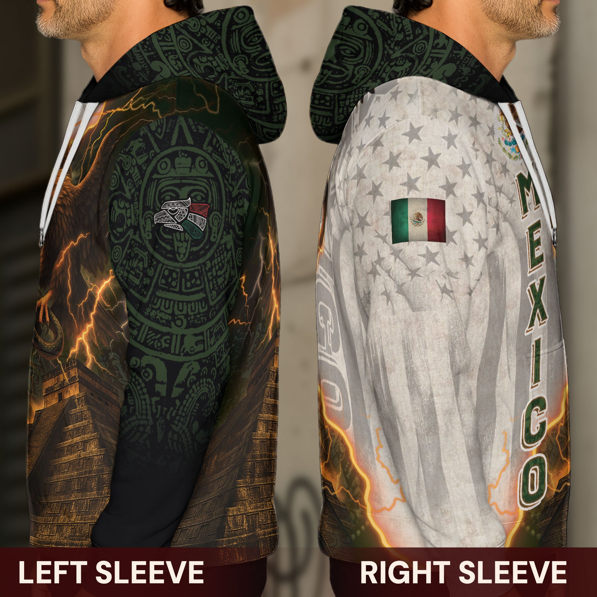 Mexico Flag Eagle Serpent Lightning Aztec Pyramid Heritage Power Pride Hoodie