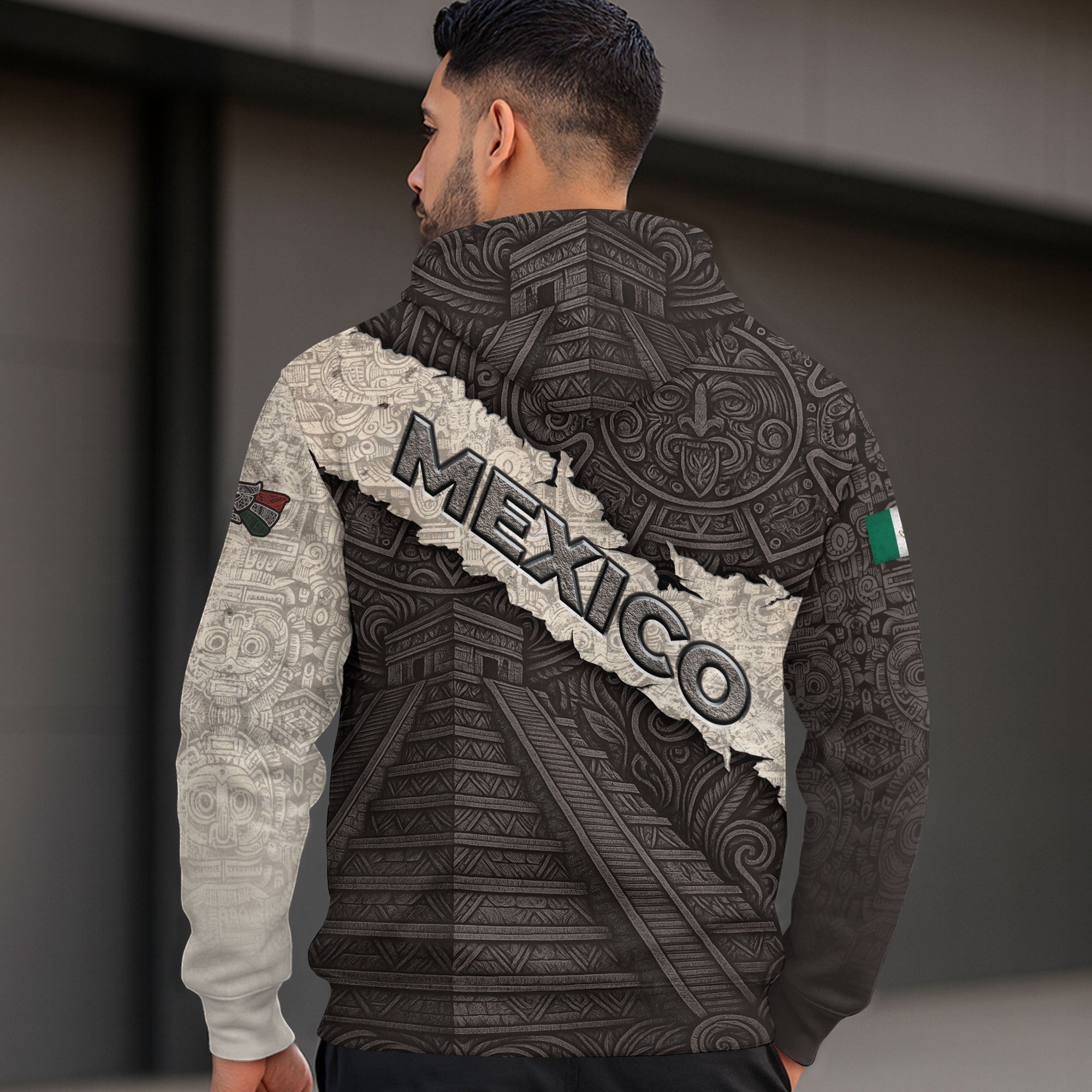 Mexico Aztec Pyramid Eagle Serpent Heritage Stone Pattern Warrior Pride Hoodie