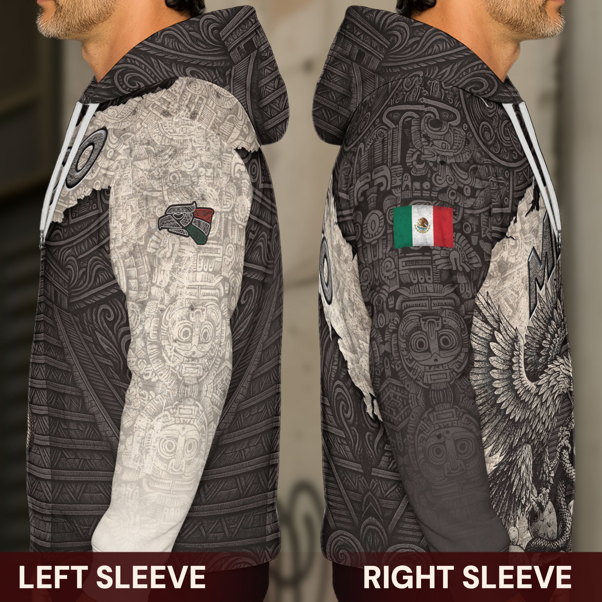 Mexico Aztec Pyramid Eagle Serpent Heritage Stone Pattern Warrior Pride Hoodie