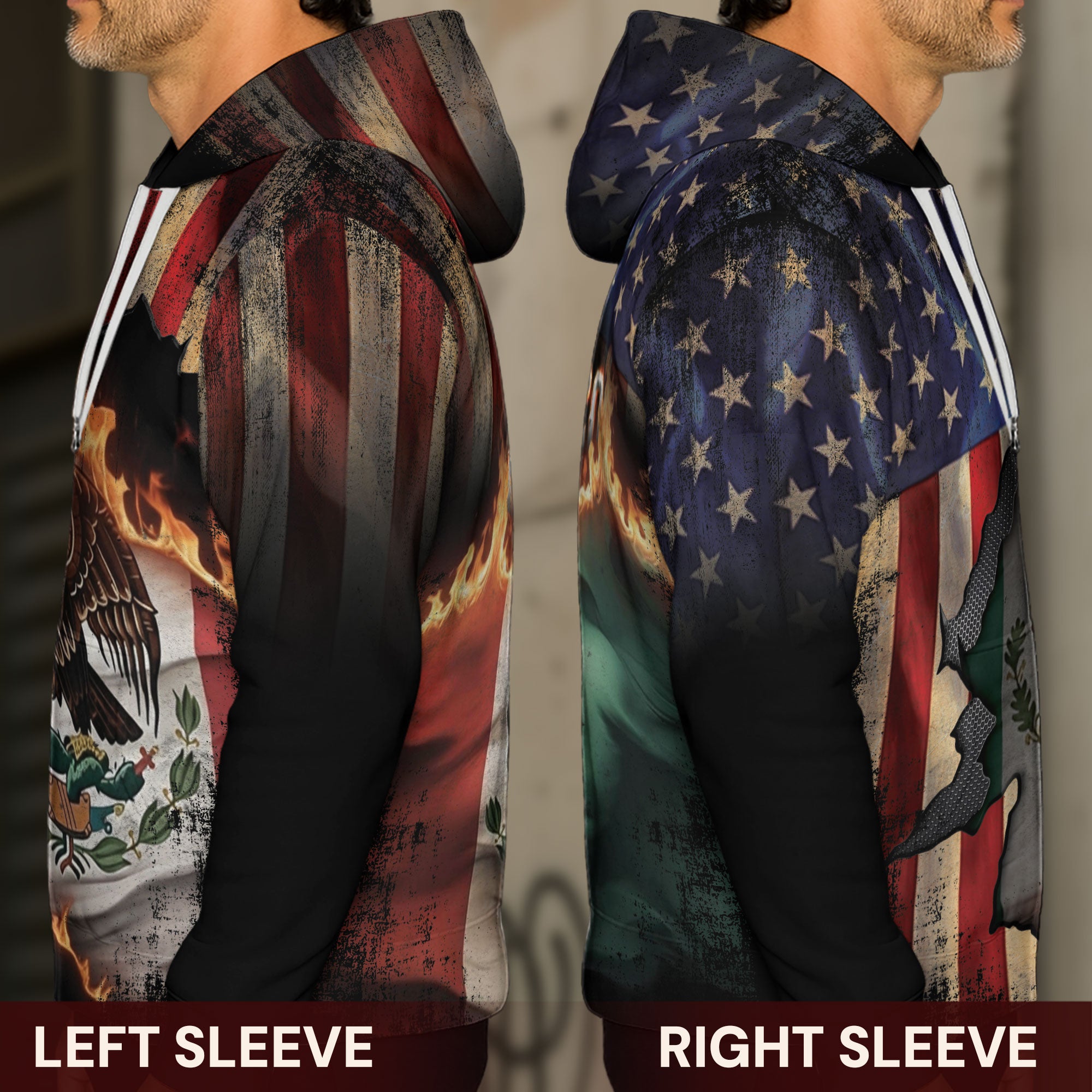 Mexico USA Flag Eagle Heritage Burn Through Pride Unity Warrior Hoodie